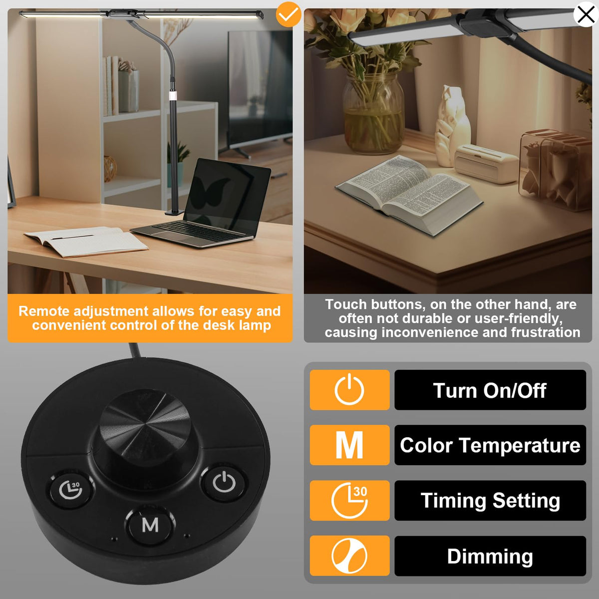 Woputne Dual Head Led Desk Lamp with Clamp for Home Office Study, 24W,Black