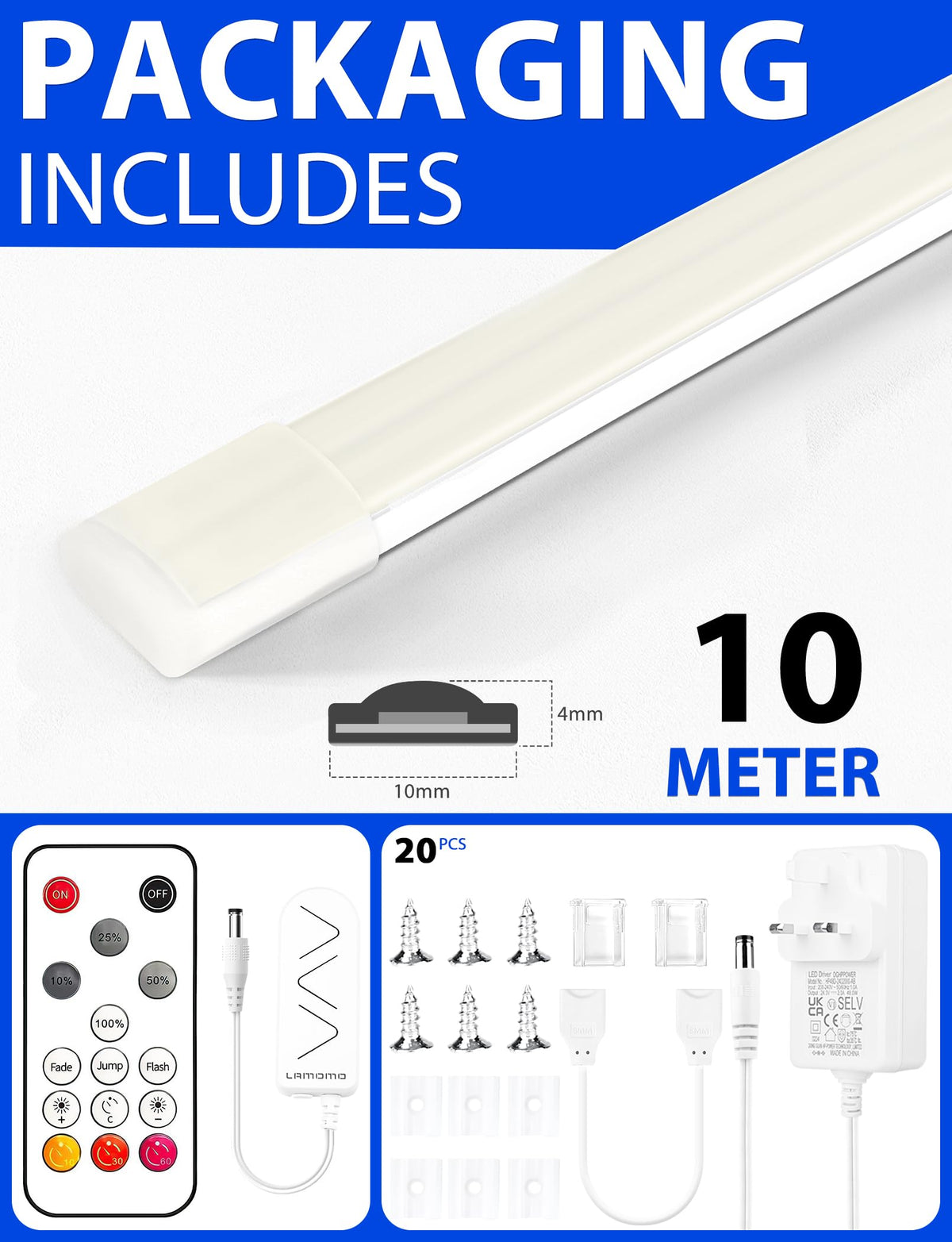 Lamomo COB LED Strip Light 5M, White Dimmable Neon Rope with Remote
