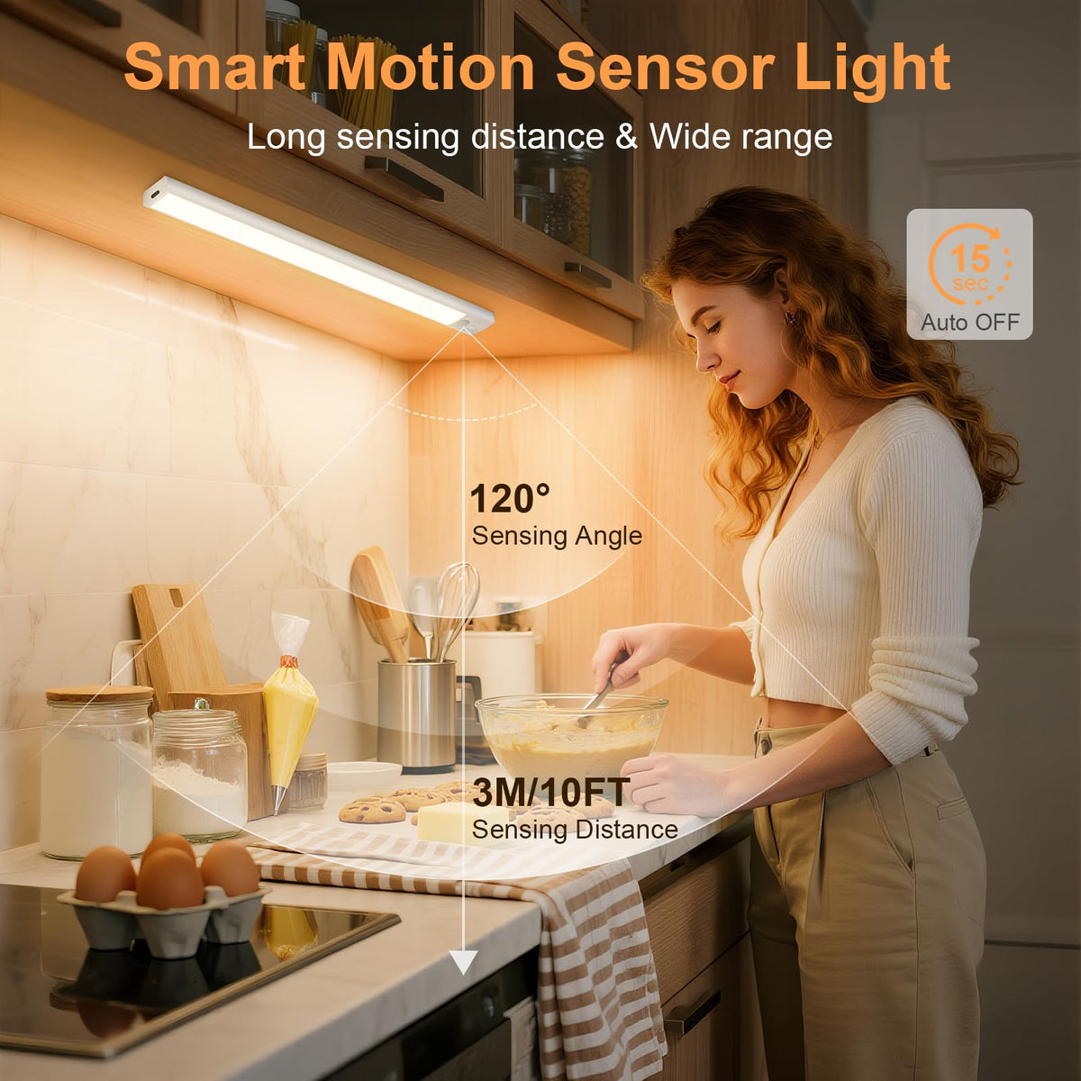 daphomeu 5 Pack Rechargeable Under Cupboard Kitchen Lights, 20CM Dimmable Warm Cabinet Light, LED Motion Sensor Lights Indoor, Magnetic Stick Light for Kitchen Shelf Stairs Wardrobe