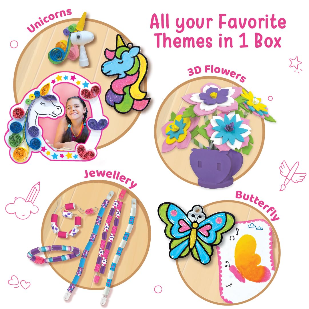 Imagimake Princess Craft Kit | 10 Mess-Free DIY Activities | Bracelet Making Kit, Unicorn Pouch, Butterfly Wands & More | Unicorn Gifts for Kids | Gifts for Girls & Boys 5,6,7,8,9,10,11,12 Years Old