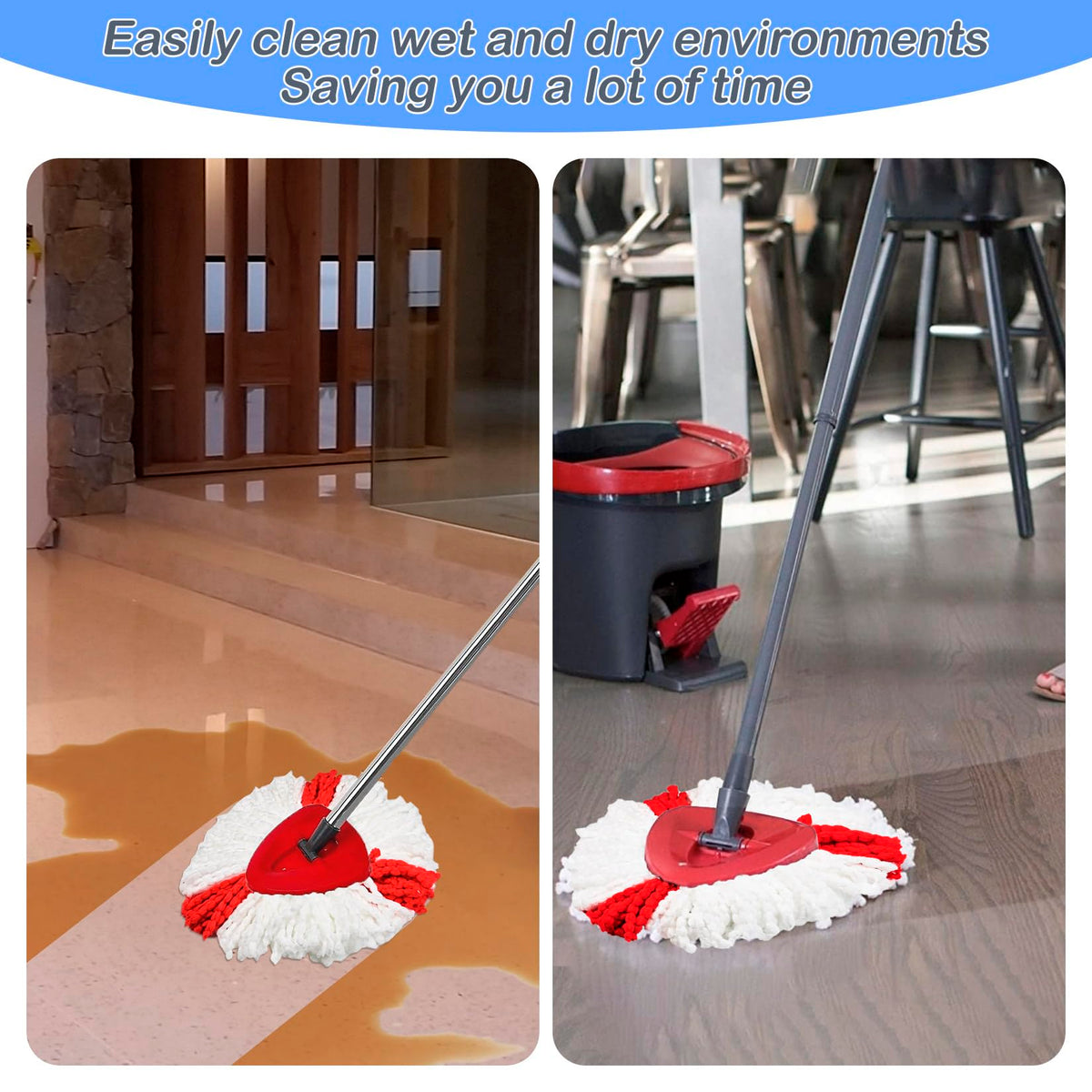 6 Pack Mop Head Replacement Compatible for vileda Triangle Swivel Mops - Mop heads replacement（BLUE）