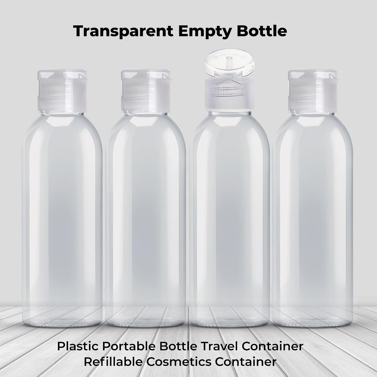 Palm Safe 4 pcs 100ml/3.5 OZ Clear Plastic Travel Bottles, Durable Strong Recyclable BPA Free Storage Bottles, Empty Refillable Containers with Flip Cap Leak Proof for Toiletries