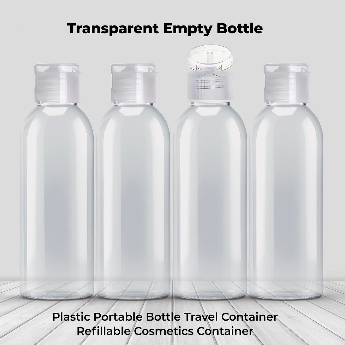 Palm Safe 4 pcs 100ml/3.5 OZ Clear Plastic Travel Bottles, Durable Strong Recyclable BPA Free Storage Bottles, Empty Refillable Containers with Flip Cap Leak Proof for Toiletries