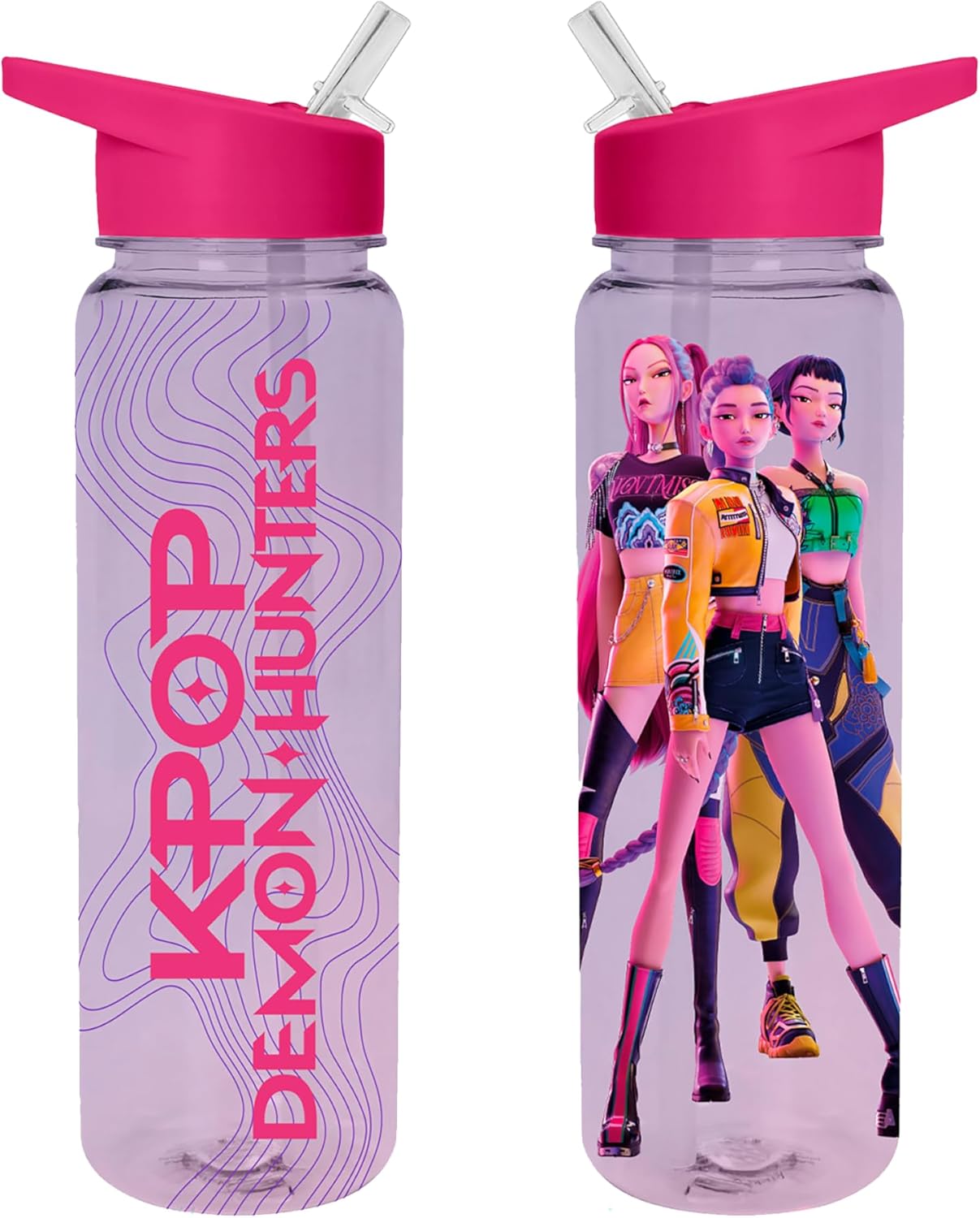 K-pop Demon Hunters (Trio Plastic Drinks Bottle, 24oz/700ml Capacity, Officially Licensed Product, Reusable K-Pop Water Bottle for Fans & Fitness, Pink