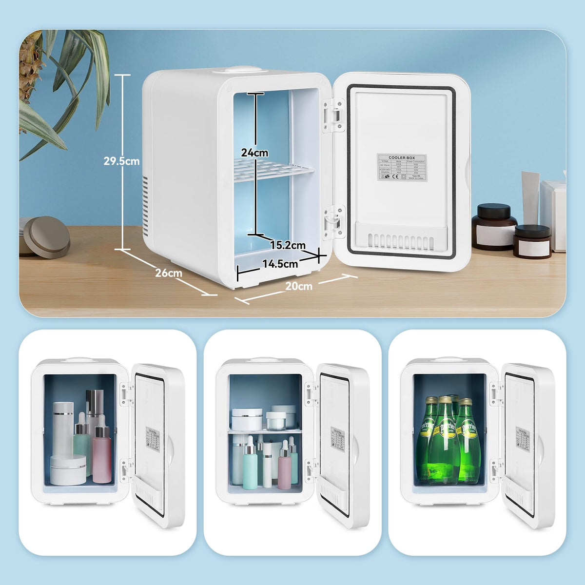 4 Liter Mini Fridge with Dimmable LED Mirror, AC/DC Skincare Fridge