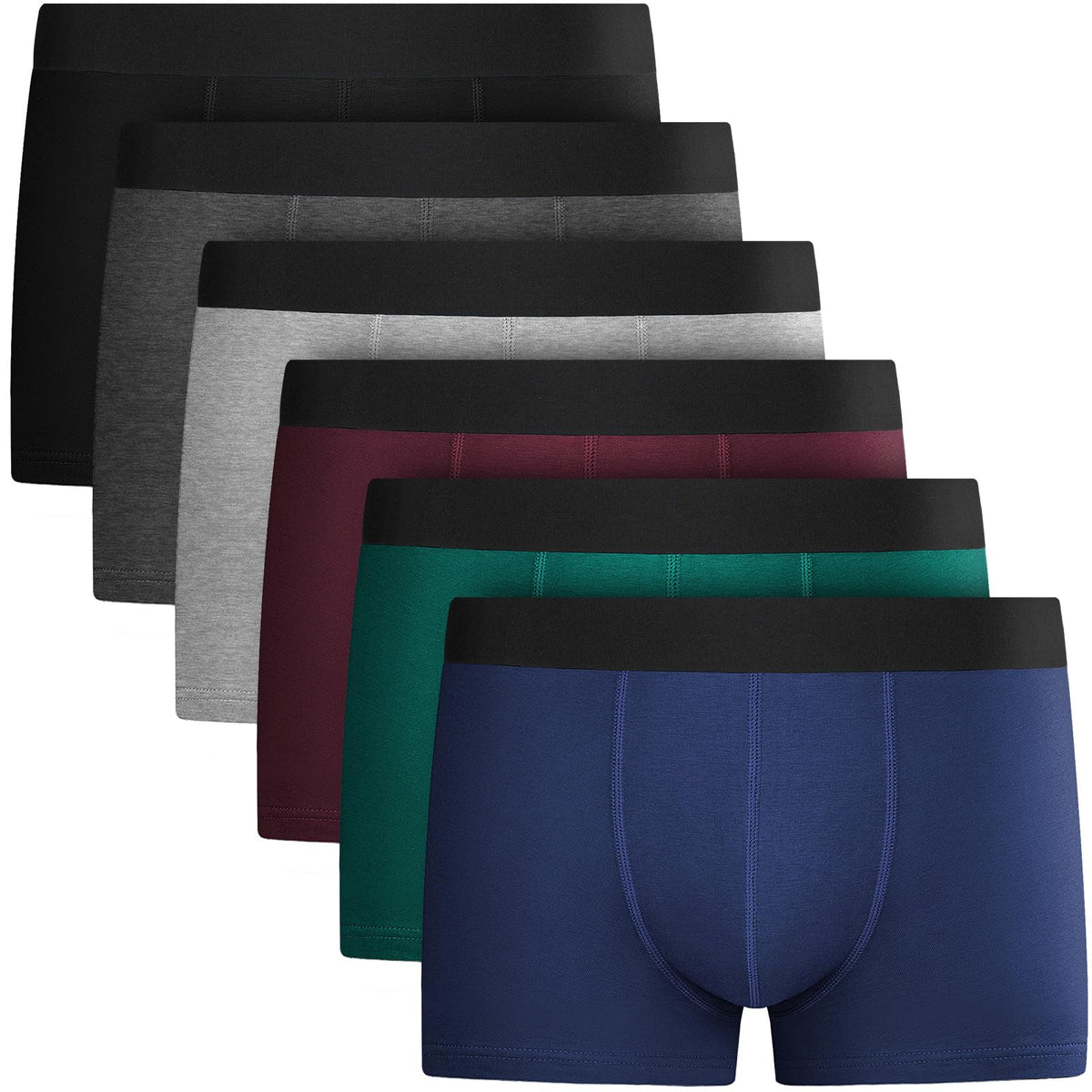 QINCAO Mens Boxers 6 Pack, Logo-Free Underwear, Soft Cotton, Breathable