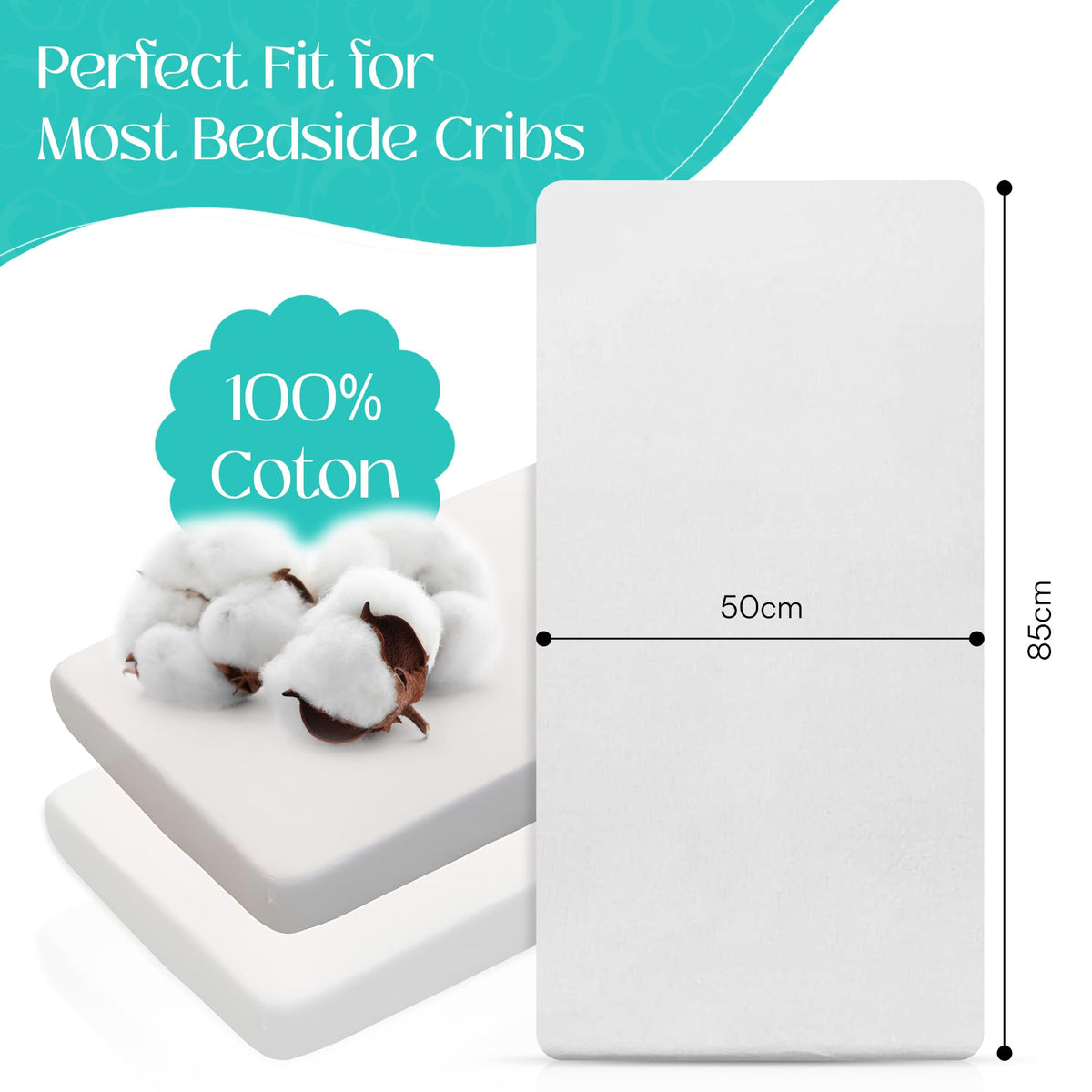 Pack of 2 Crib Fitted Sheets - 100% Jersey Cotton Next2Me Crib Sheets 50x85 cm - Compatible with Next2Me Cribs (Pack of 2 - Grey)
