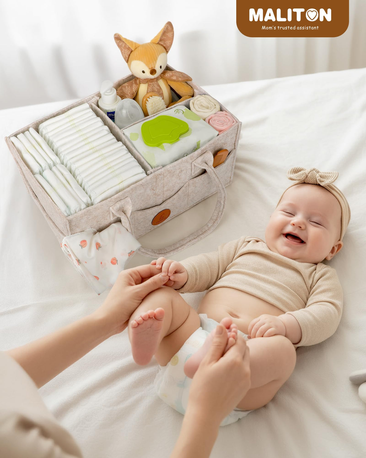 Maliton Nappy Caddy Organiser with 8 Pockets & Removable Dividers (Khaki)