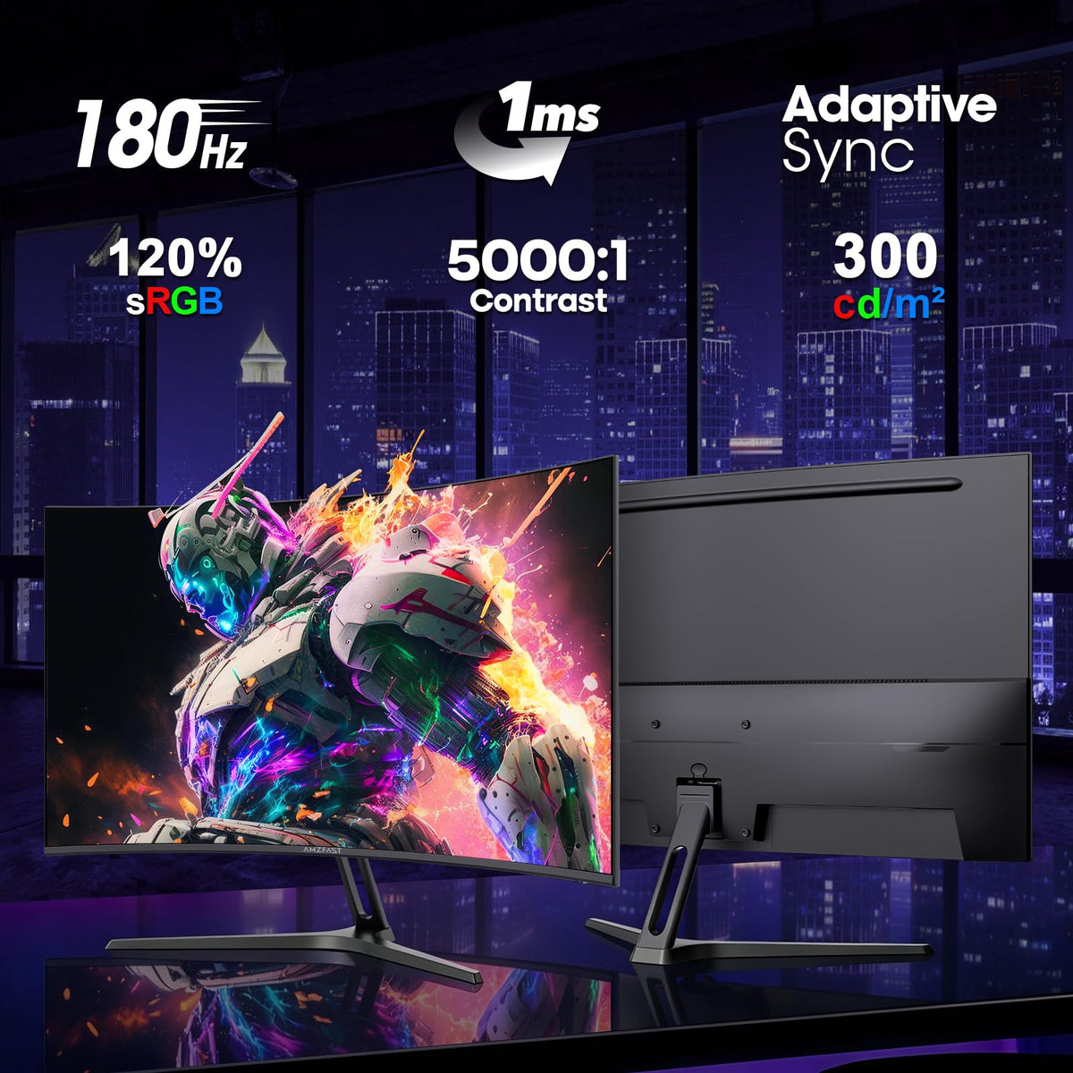 Amzfast 24 Inch 200Hz Gaming Monitor, FHD 1080P Fast IPS, 1ms MPRT, Adaptive Sync, AI-Crosshair, 110% sRGB, HDR, Low Blue Light, HDMI2.0&DP1.4, VESA75x75mm for PC Desktop Laptop PS5 Xbox, G24X1W