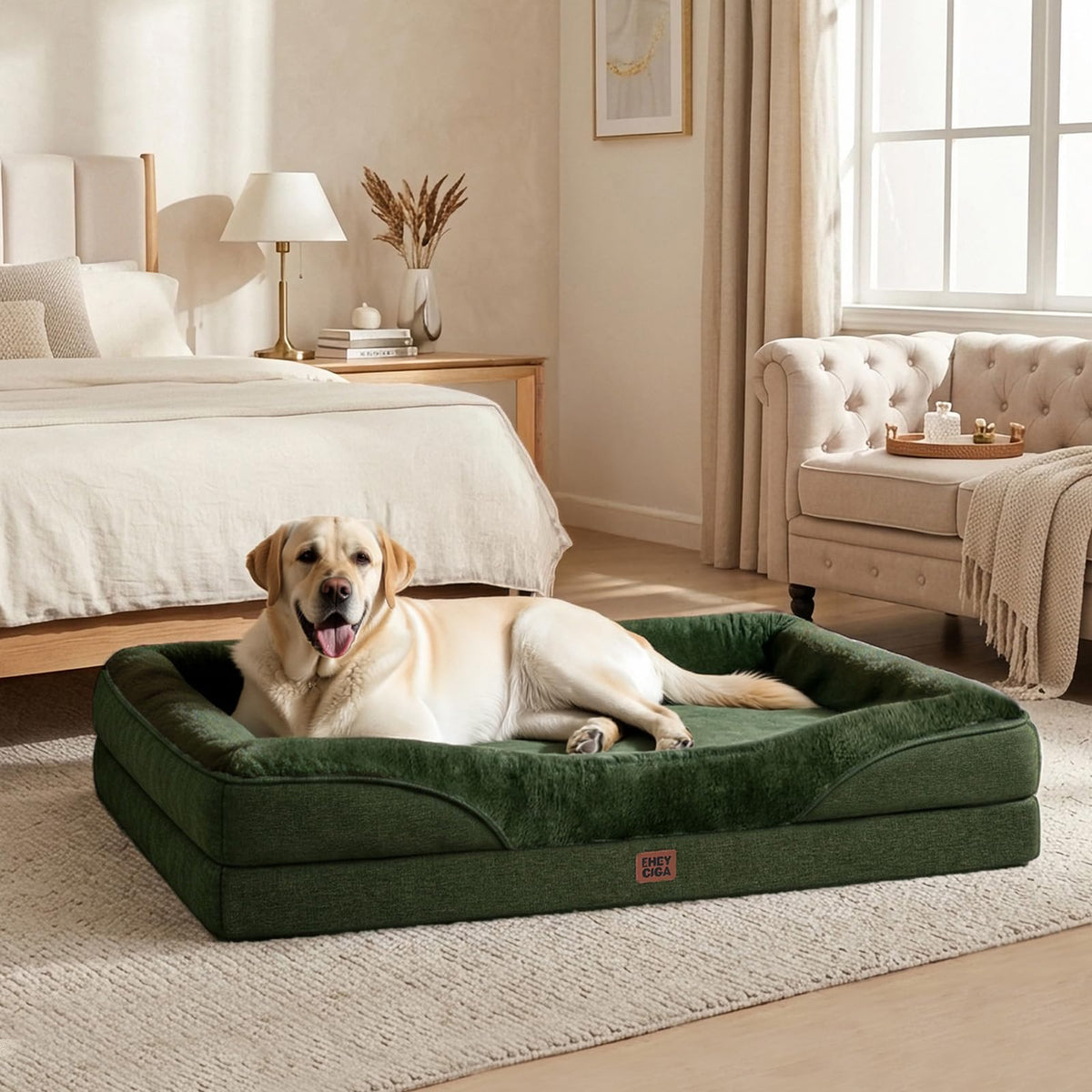 EHEYCIGA Memory Foam Orthopedic Dog Beds Large, 91x68x17cm, Dark Grey