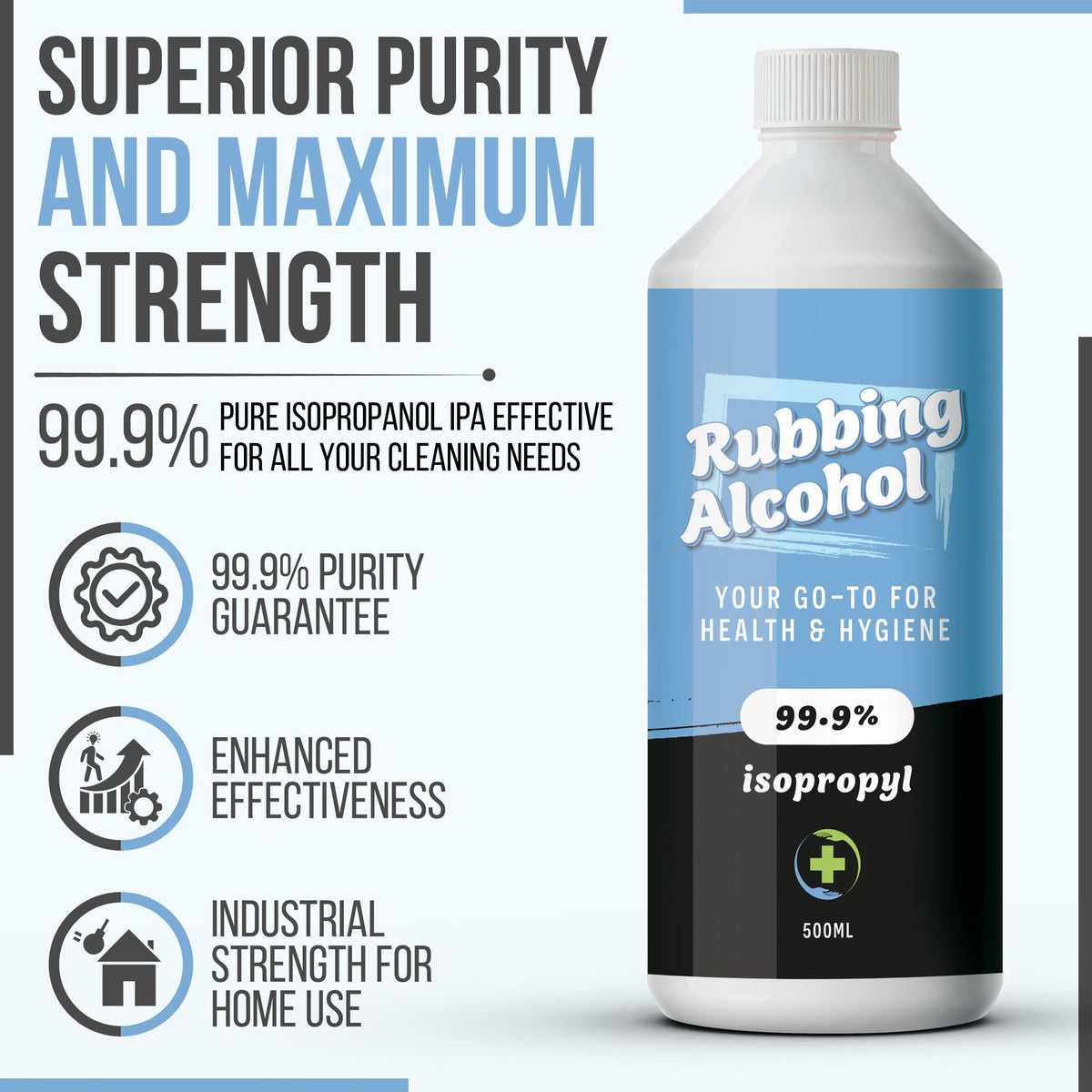 Rubbing Alcohol 1 Litre 99.9% Pure Isopropanol IPA for Cleaning, Disinfecting, Degreaser, Medical Use, Solvent for Electronics, Glass, De-icer, Painting