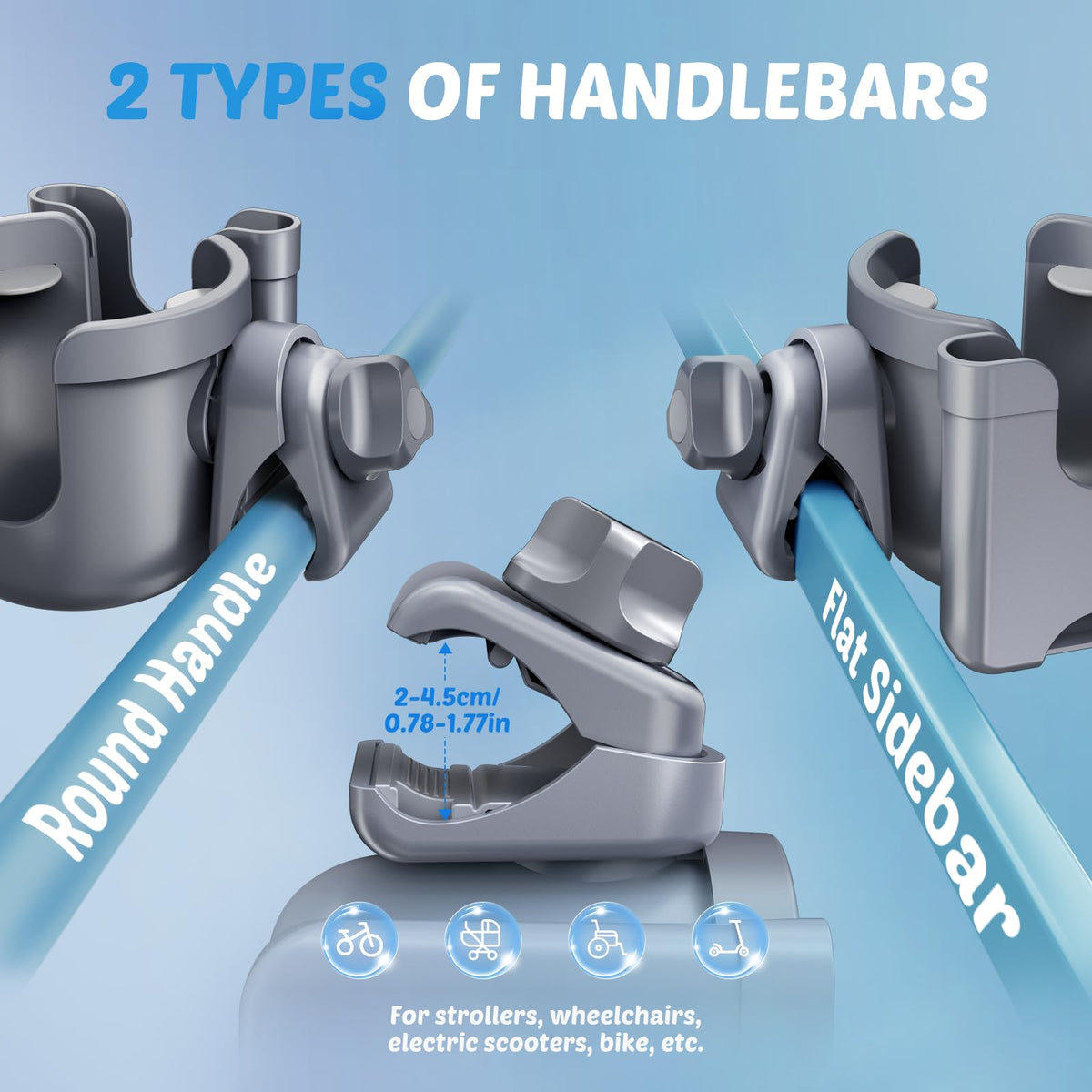 2-Pack Pram Cup Holder with Phone Holder, Universal Pram Buggy Accessories