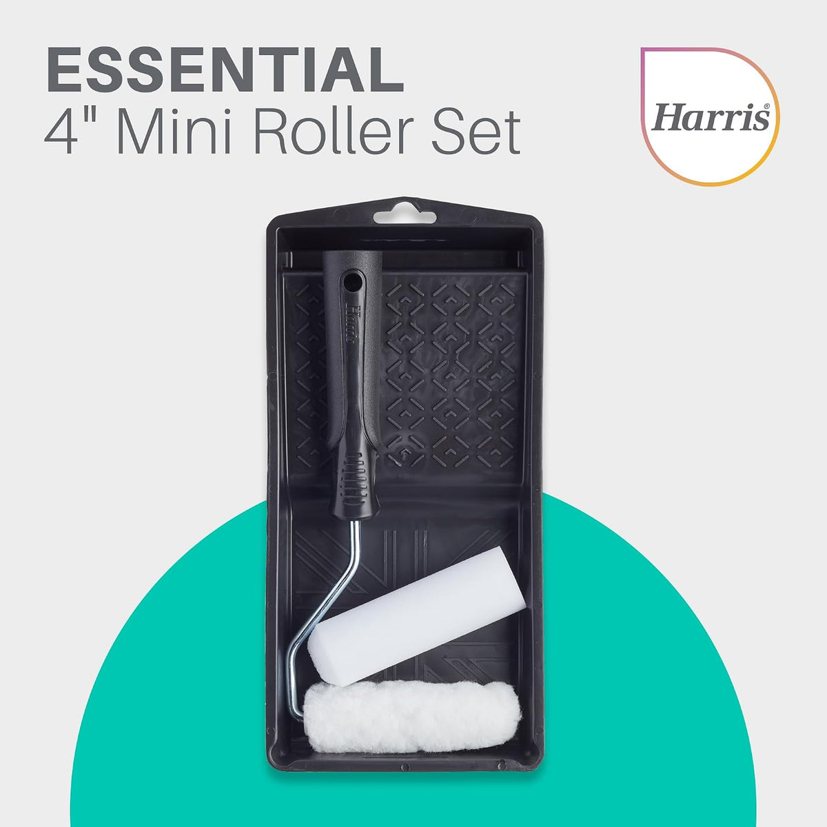 Harris Essentials Mini Roller Set, Walls & Ceilings, Tray and Frame, 4” Emulsion & Gloss Roller Sleeves