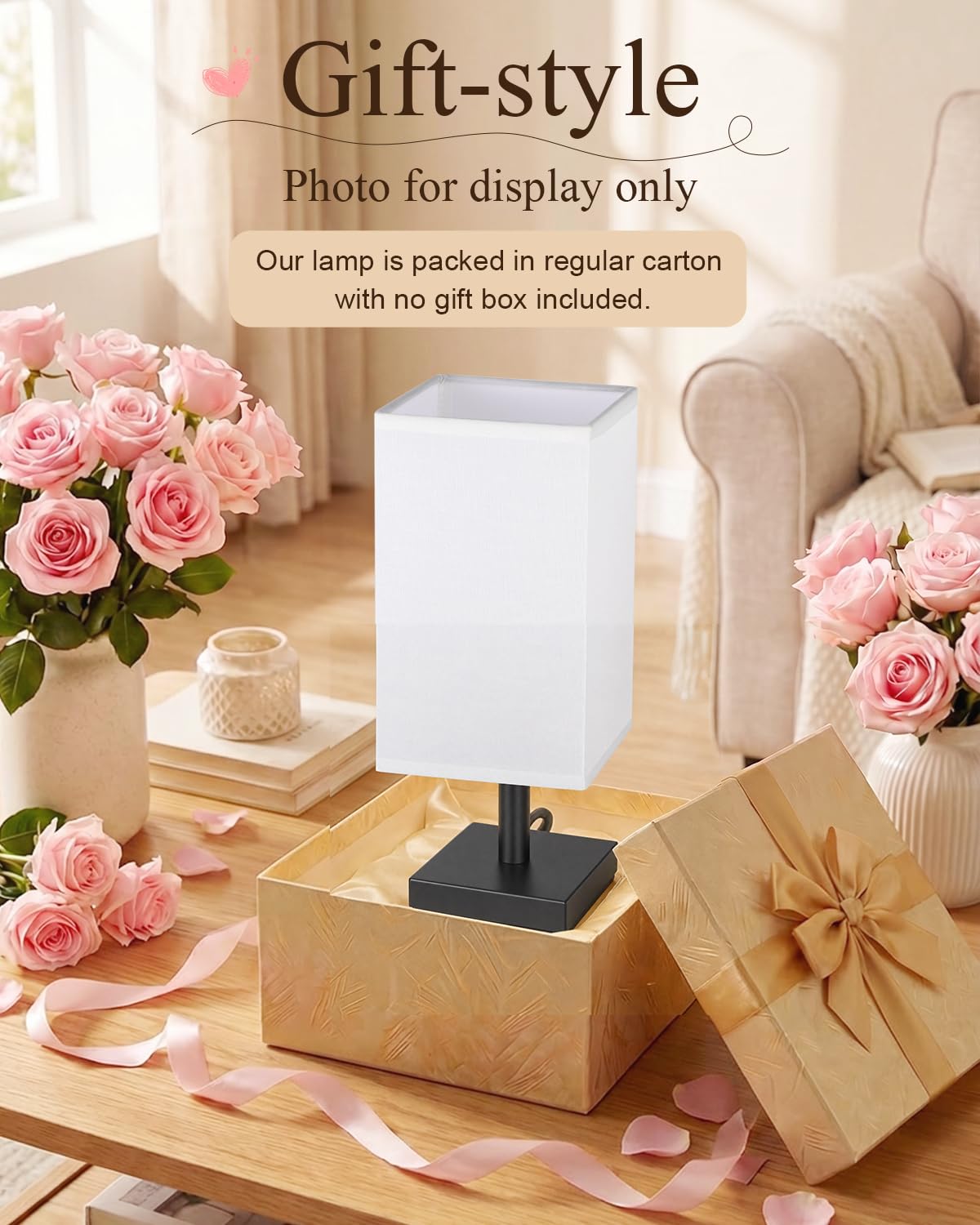 White Table Lamp for Bedroom, Small Bed Lamp with for Bedroom, Silver Base(Bulb Included)