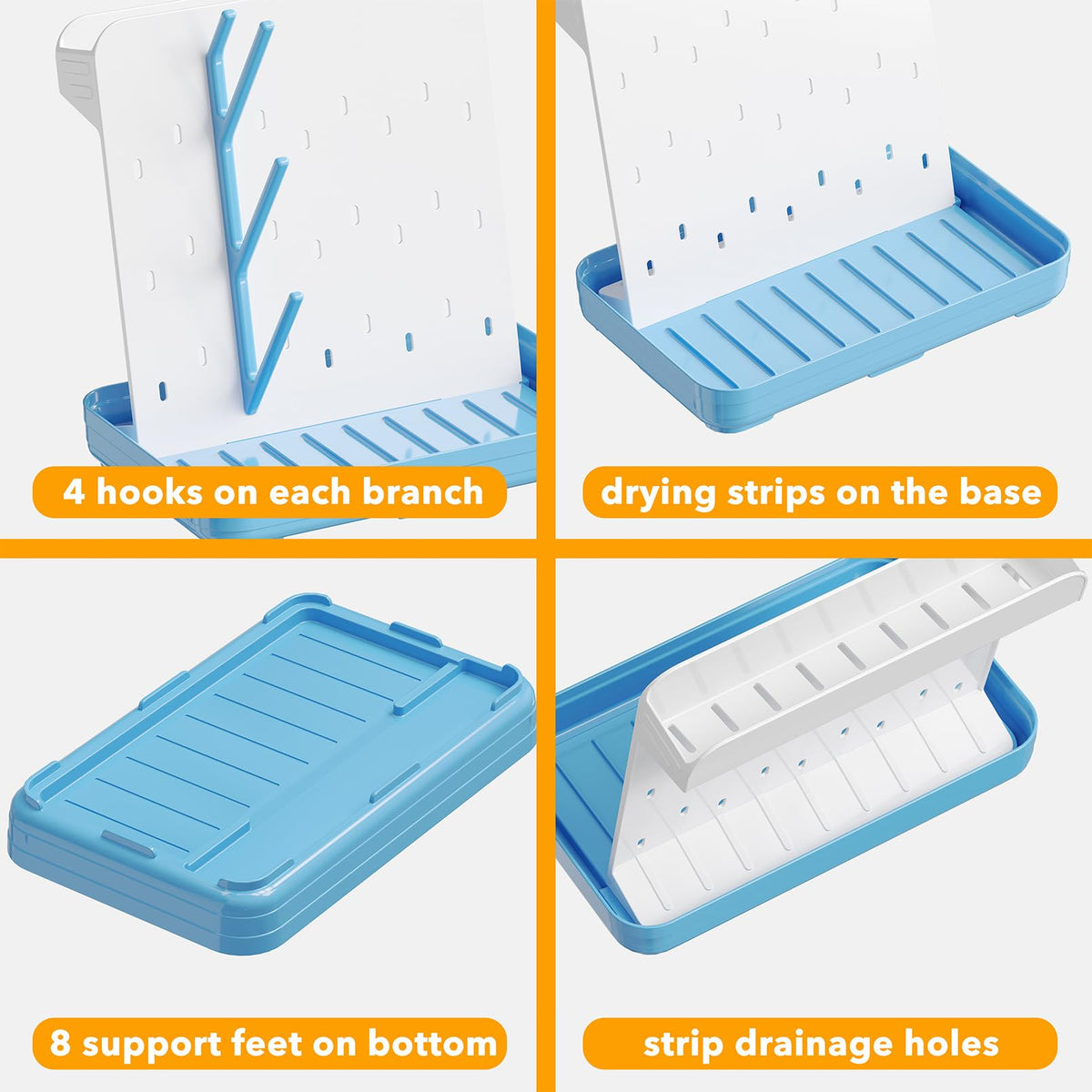 SpaceAid Baby Bottle Drying Rack with 20 Hooks, White and Gray