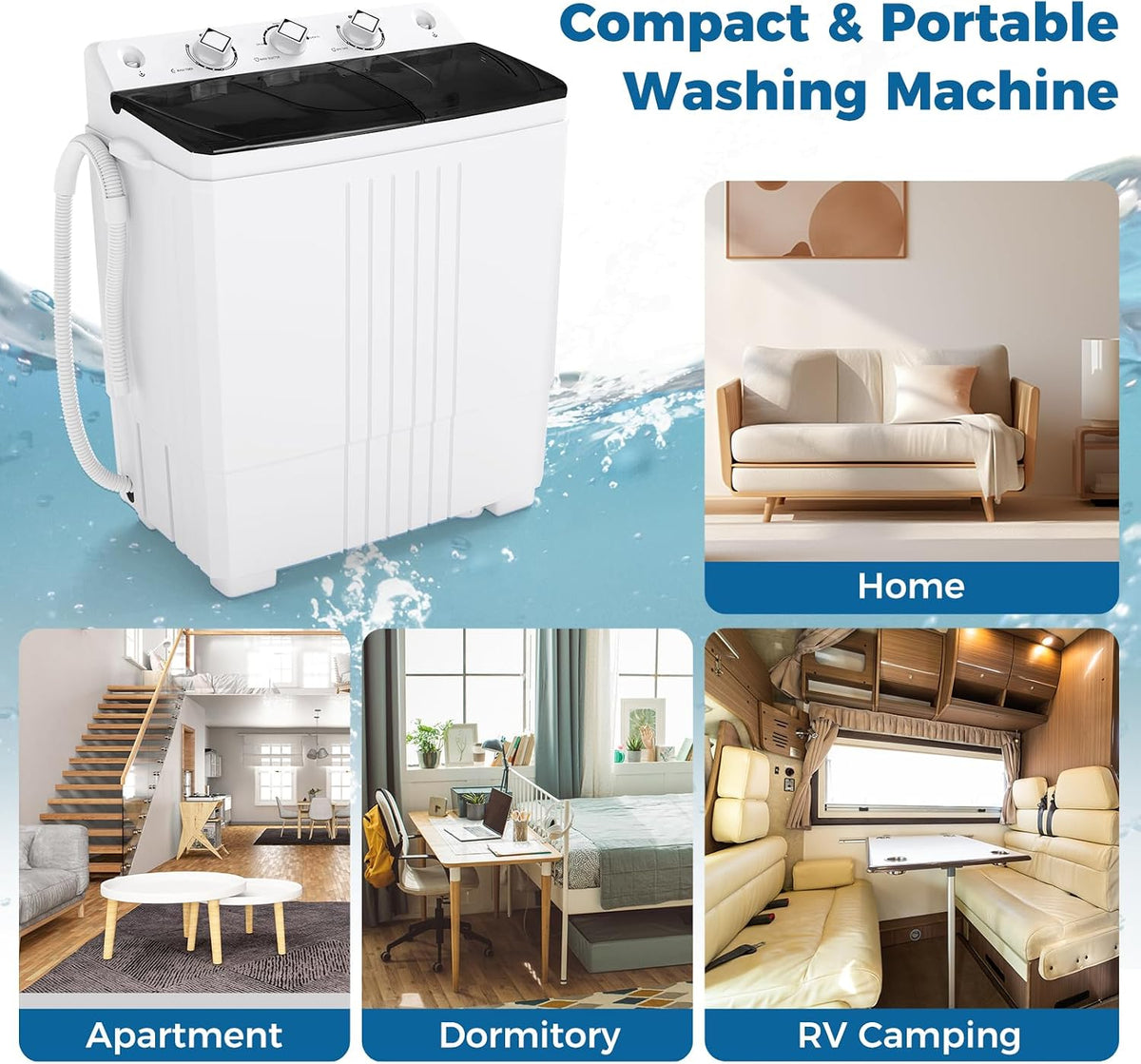 COSTWAY Twin Tub Washing Machine, 8KG (5KG Washer+3KG Dryer)