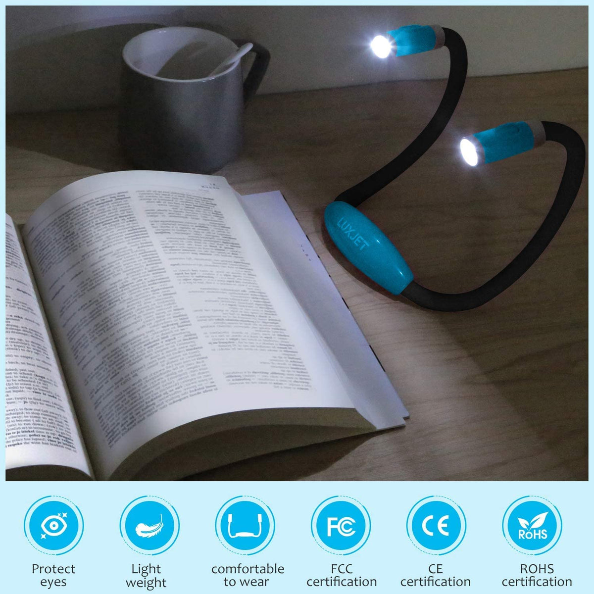 LUXJET Rechargeable Neck Book Light Night Lamp for Reading (Dark Blue)