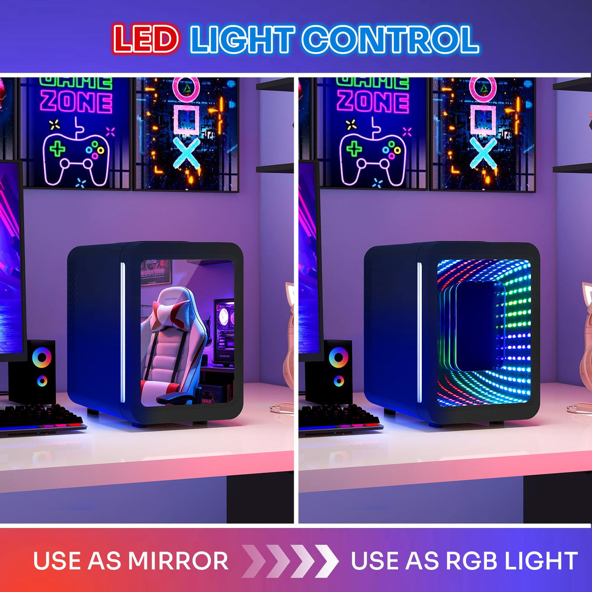 ARTETHYS Mini Fridge for Bedrooms, 4L Car Skincare Fridge with LED Mirror