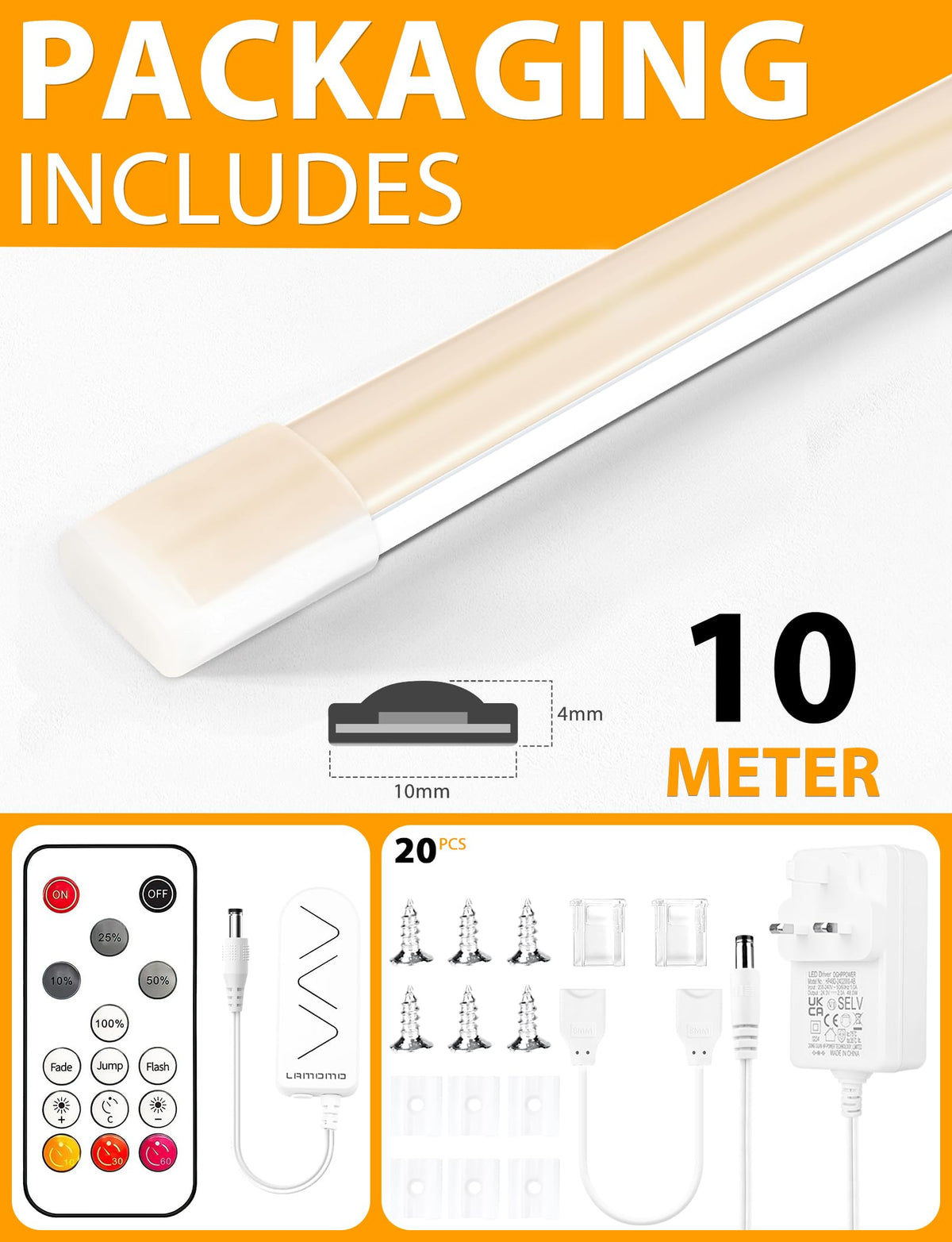 Lamomo COB LED Strip Light 5M, White Dimmable Neon Rope with Remote