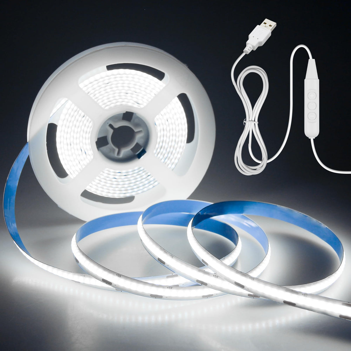 Aclorol 3M COB LED Strip Light Warm White 3000K 5V USB Flexible LED Light Strip 8mm Width Dimmable CRI85+ Dotless Tape Light High Density 320LEDs/M for Bedroom Kitchen Under Cabinet Home Decor