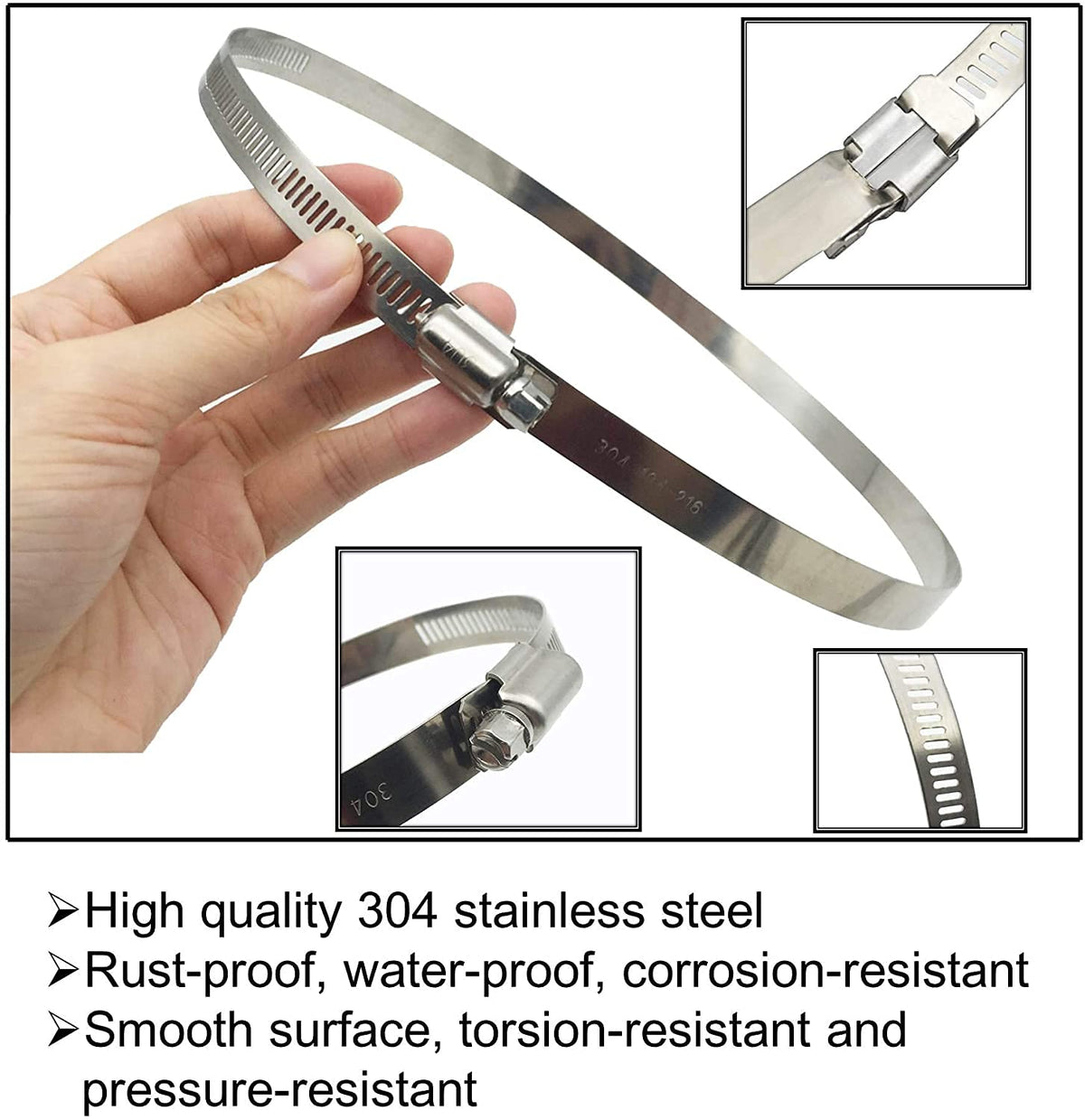 8Pcs 118-140mm Hose Clips Adjustable 304 Stainless Steel Duct Clamps