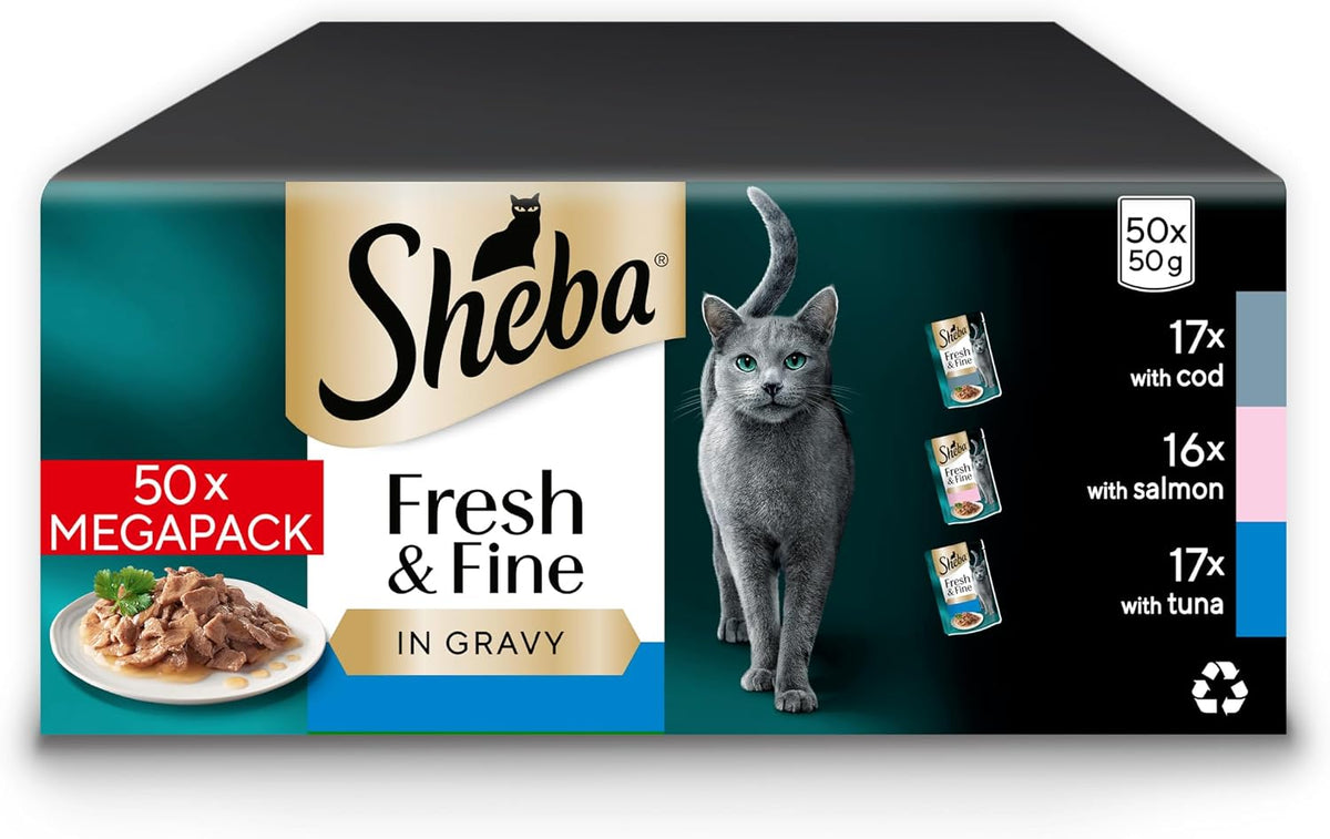 SHEBA Fresh & Fine Cat Pouches Fish collection in Gravy 50x50g