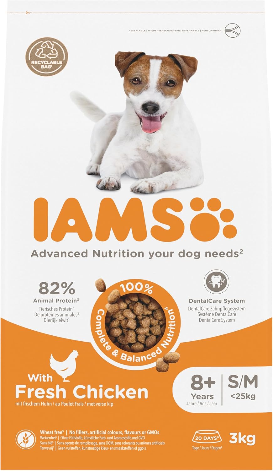 IAMS Senior Small Medium Complete Dry Dog Food Chicken 3kg - With DentalCare System