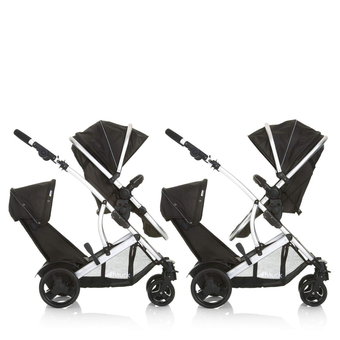 hauck Duett 2, Black - Baby & Toddler Tandem Pushchair with Raincover, Carrycot Convertible to Reversible Seat from Birth up to 15 kg & Second Seat from 6 Months, Compact & Foldable, Height-Adjustable
