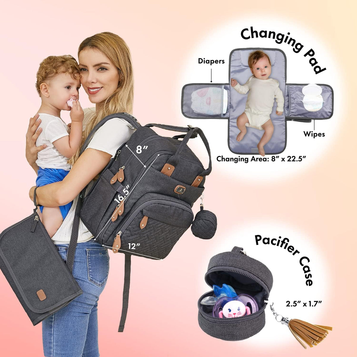 Dikaslon Baby Changing Bags Backpack, Large Baby Bag, 19 Pockets, Outdoors