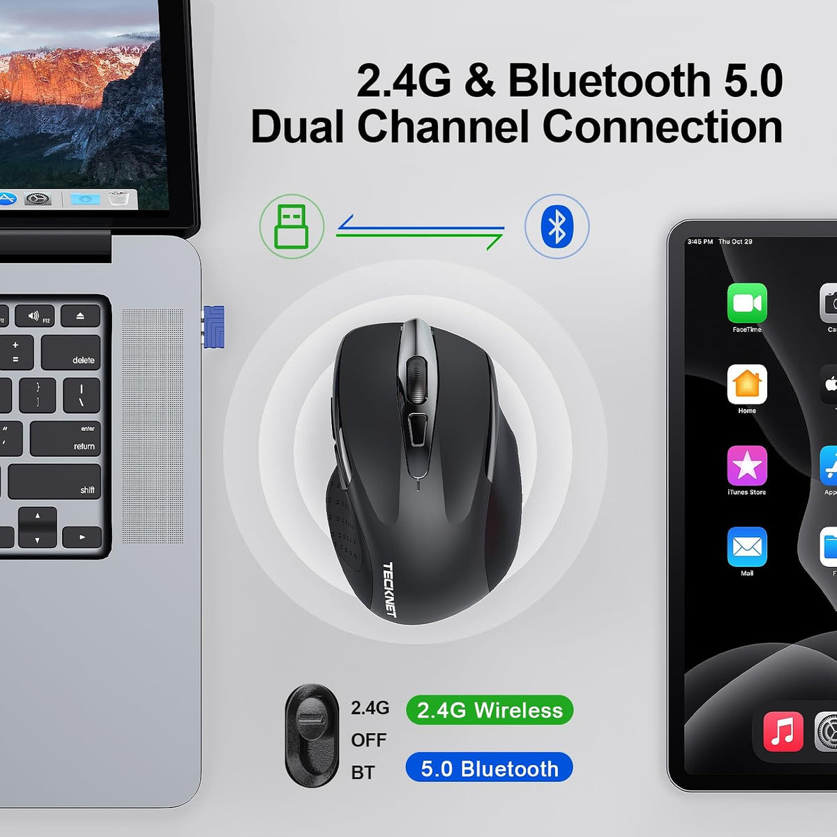 TECKNET Bluetooth Mouse, Rechargeable Bluetooth Wireless Mouse