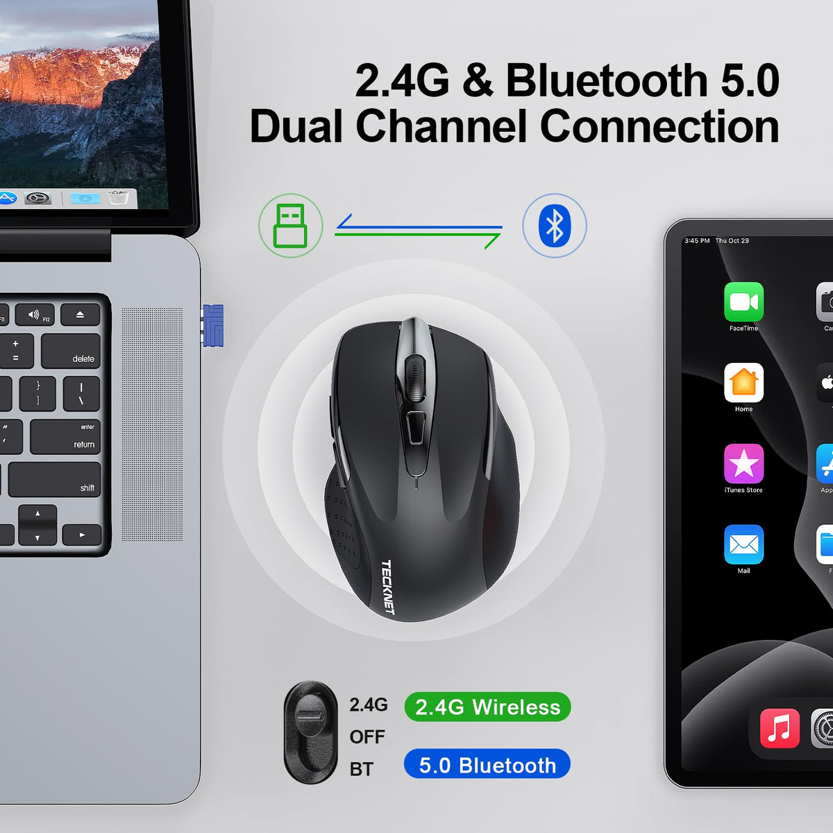TECKNET Bluetooth Mouse, Rechargeable Bluetooth Wireless Mouse