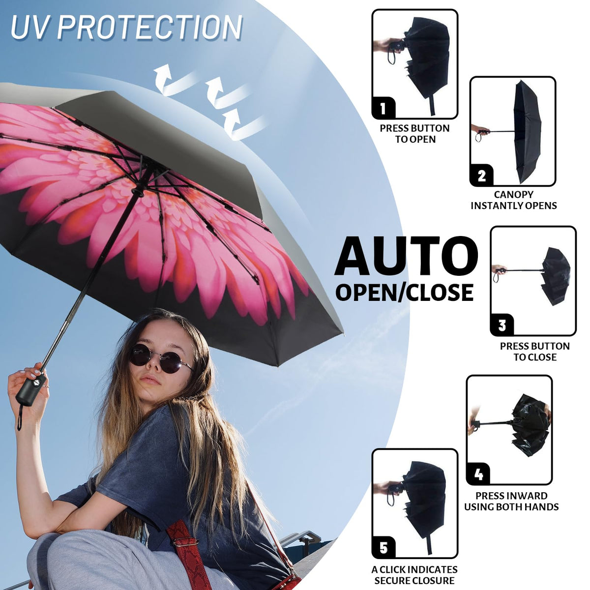 SY COMPACT Travel Umbrella Windproof Automatic Unbreakable UV Protection