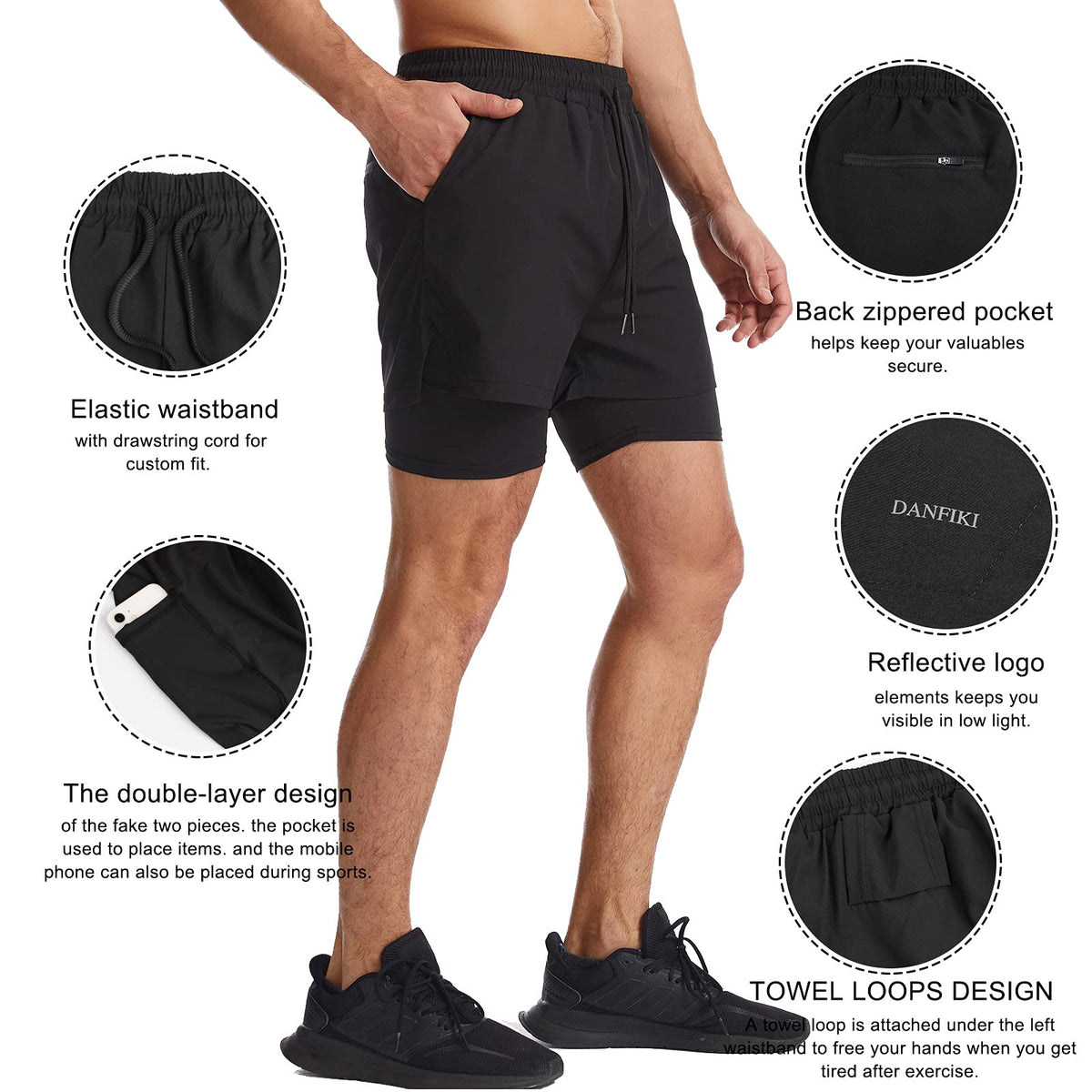 Mens Running Shorts Men's Gym Sports Short 2 in 1 with Phone Pocket Lightweight Quick Drying