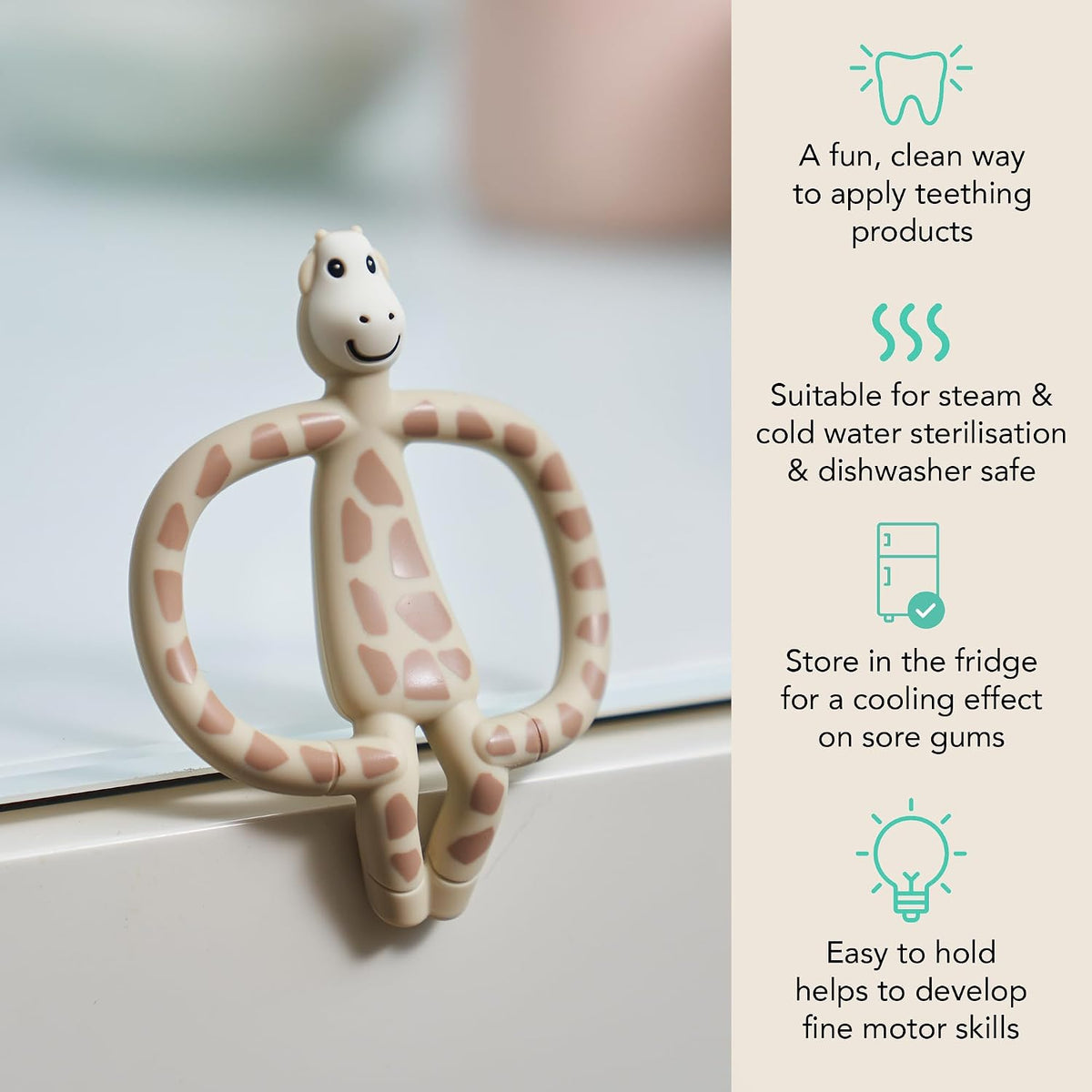 Matchstick Monkey, Antimicrobial Silicone Teether & Gel Applicator, Easy To Grip, BPA Free, 3 Months Old+, 11 cm, Gigi Giraffe, Pack of 1