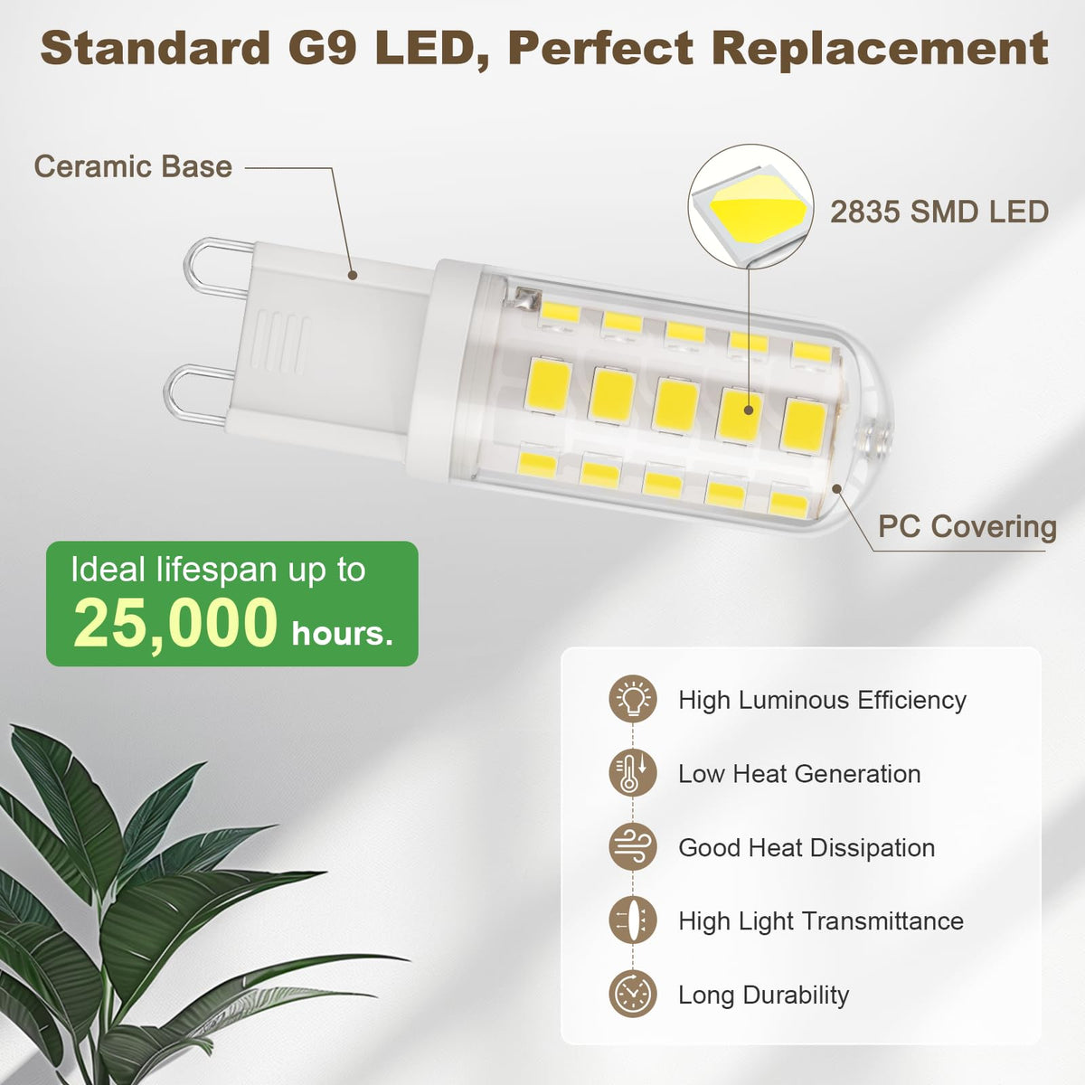 DiCUNO G9 LED Bulb Warm White 2700K, 3W=30W, 410LM, 6 Pcs