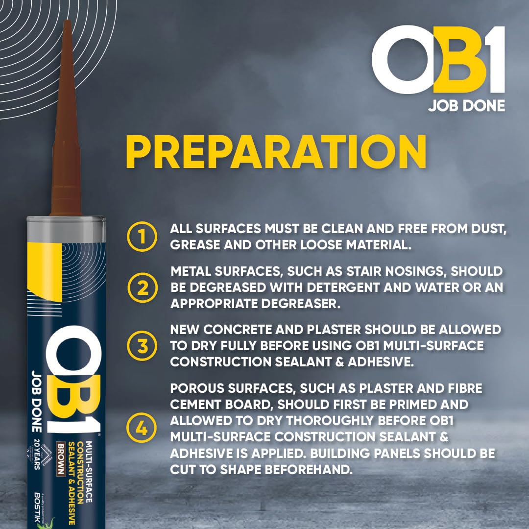 OB1 Clear Multi-Surface Construction Sealant & Adhesive, 290ml 2in1 formula