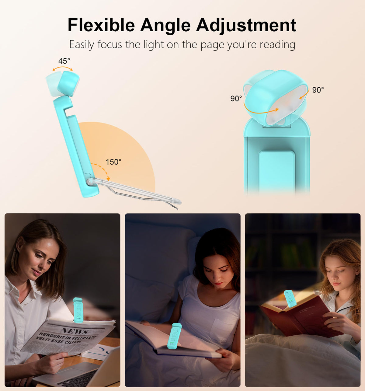 Gritin Book Light Rechargeable, Reading Light Lamp Clip on Books