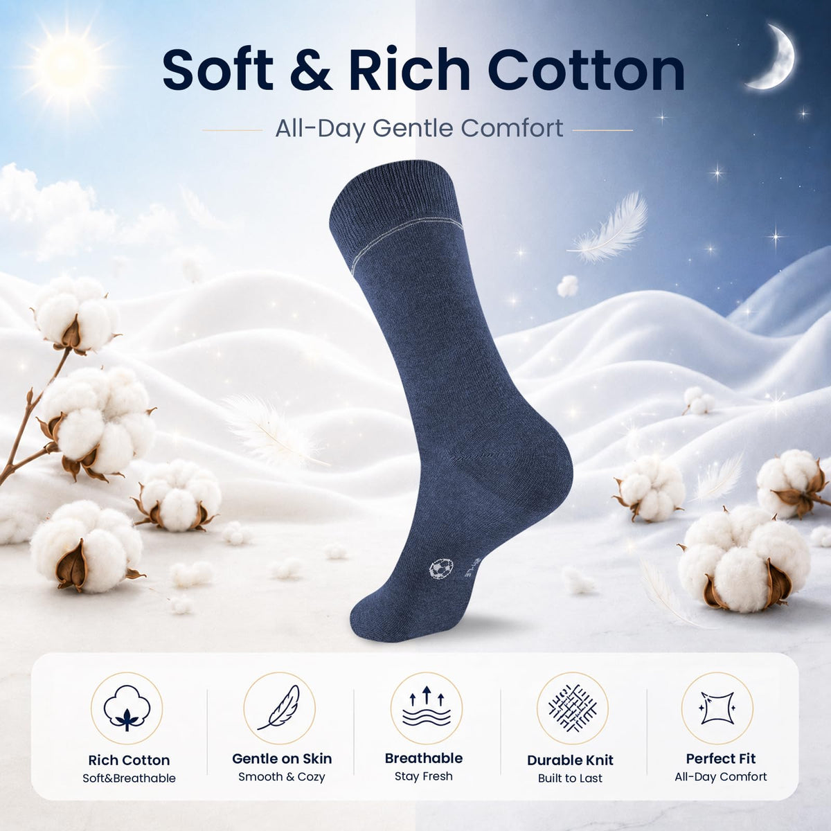 Mens Socks, 6/12 Pairs Cotton Business Socks for Men