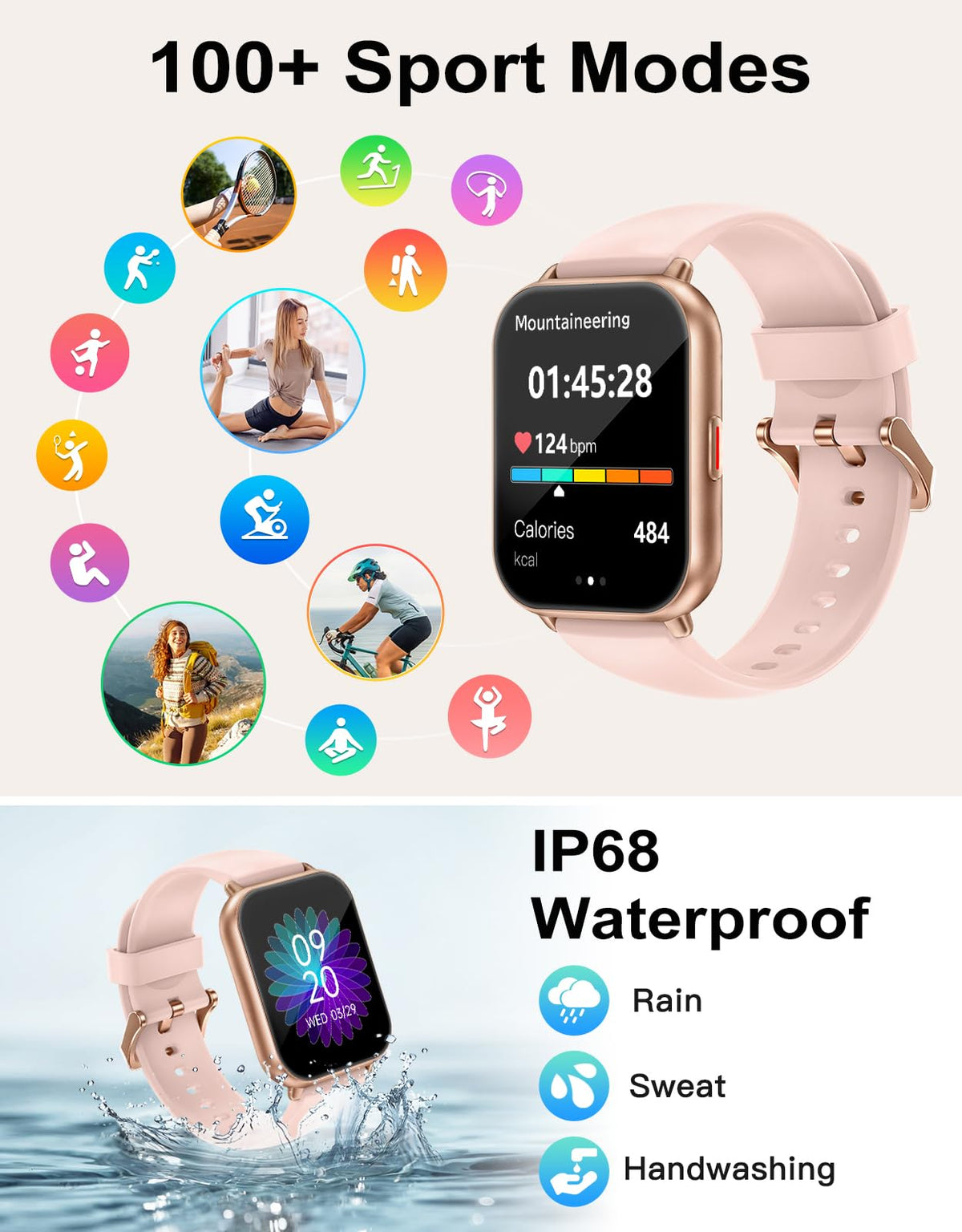 RUIMEN Smart Watch Answer Dial Call,Smart Watches for Women Men 1.85" HD Screen Fitness watch with SpO2 Heart Rate Sleep Monitor Step Counter Waterproof 100+ Sports Mode for Android iOS (2 Bands)