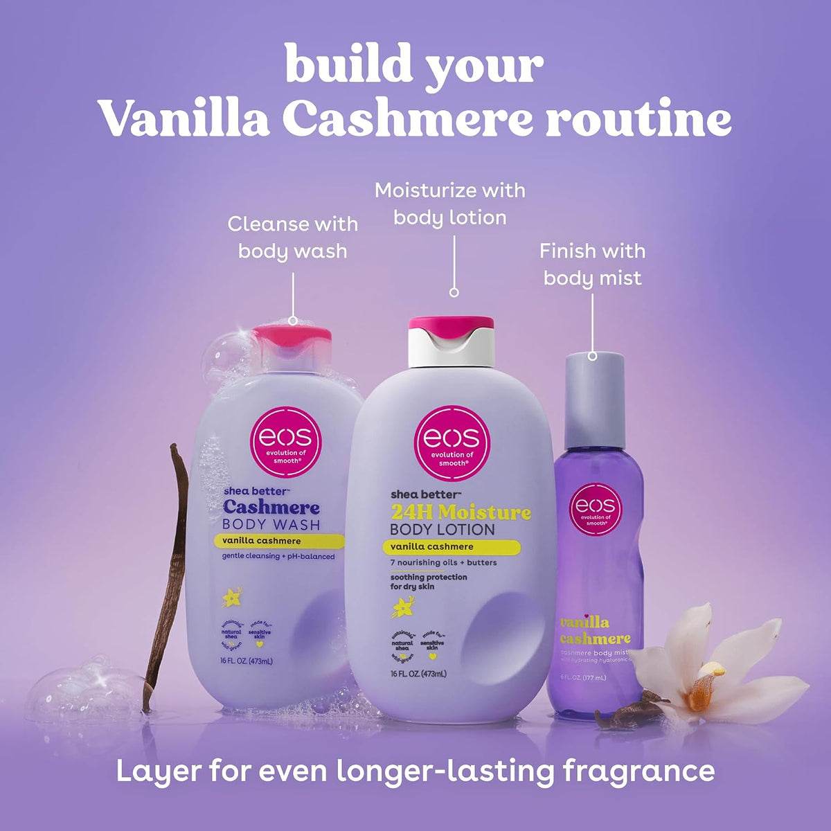 eos vanilla cashmere body lotion shea better 24hr moisture - 16 oz/473 ml
