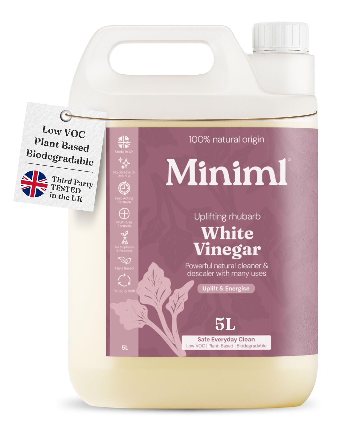 Miniml Eco White Vinegar Cleaning Unscented 750ml - All Natural Multi-Surface & Multi-Purpose Cleaner, Limescale Remover, Laundry Softener & More - 100% Vegan & Cruelty Free