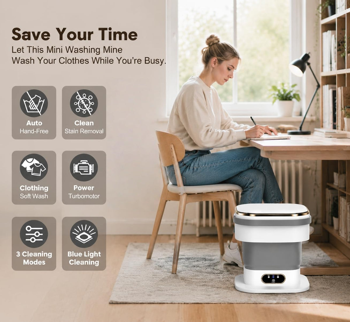 Vxoyo 15L Upgrade Portable Washing Machine with Spin Dryer, 3 Mode Foldable Mini Washing Machine & Deep Cleaning Small Washing Machine for Baby Clothes, Underwear, Camping, Dorm