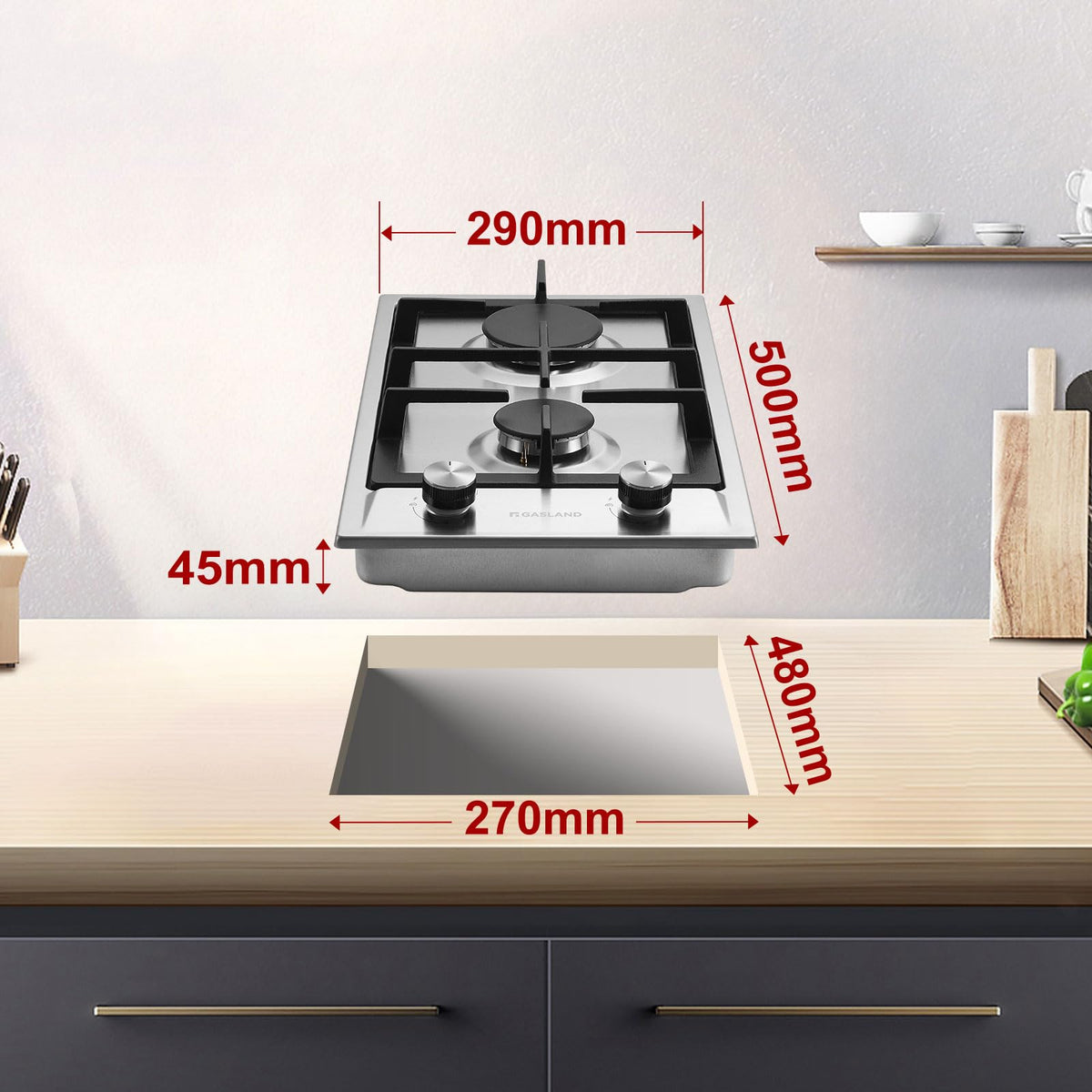 GASLAND GH60SF 60cm Built-in Gas Hob, 4 Burners Stainless Steel Gas Cooktop with Flame Failure Protection, NG/LPG Convertible, 8000W