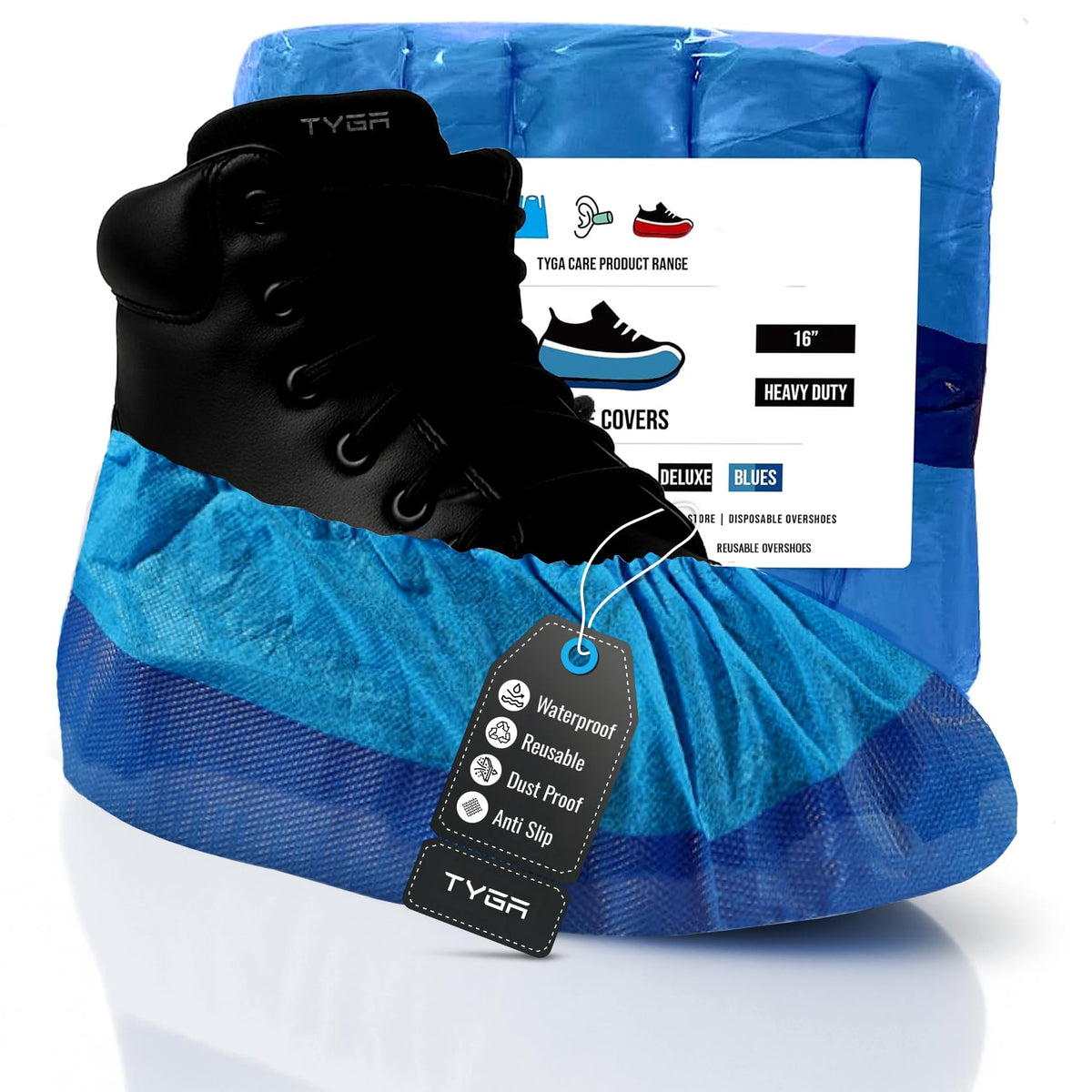 TYGA 20 Pieces Waterproof Reusable Shoe Covers - Blue