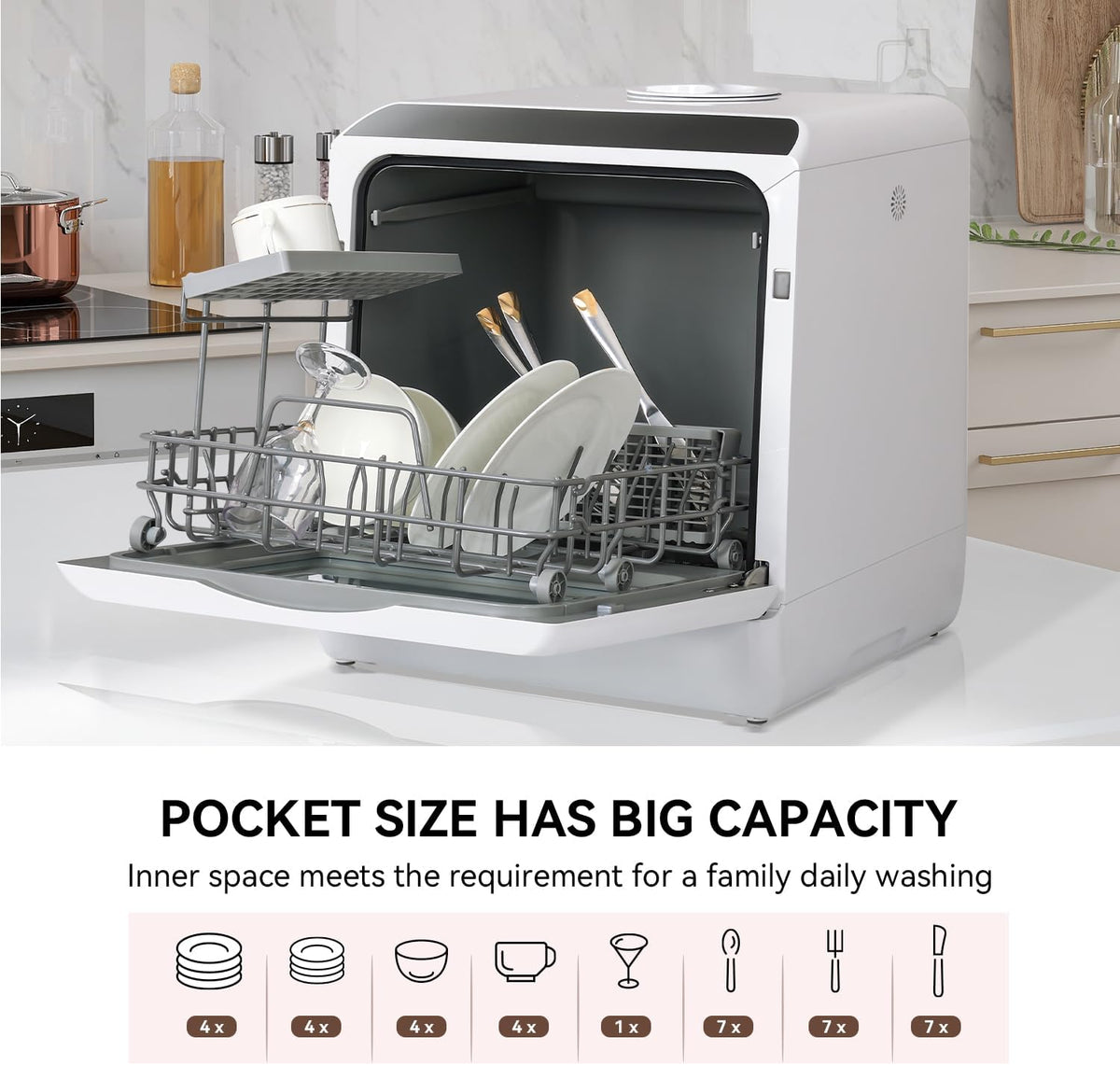 Table Top Dishwasher with 5L Built-in Water Tank| 6 Programs