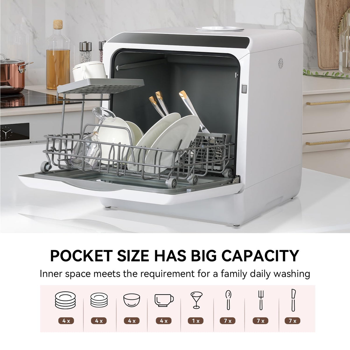 Table Top Dishwasher with 5L Built-in Water Tank| 6 Programs