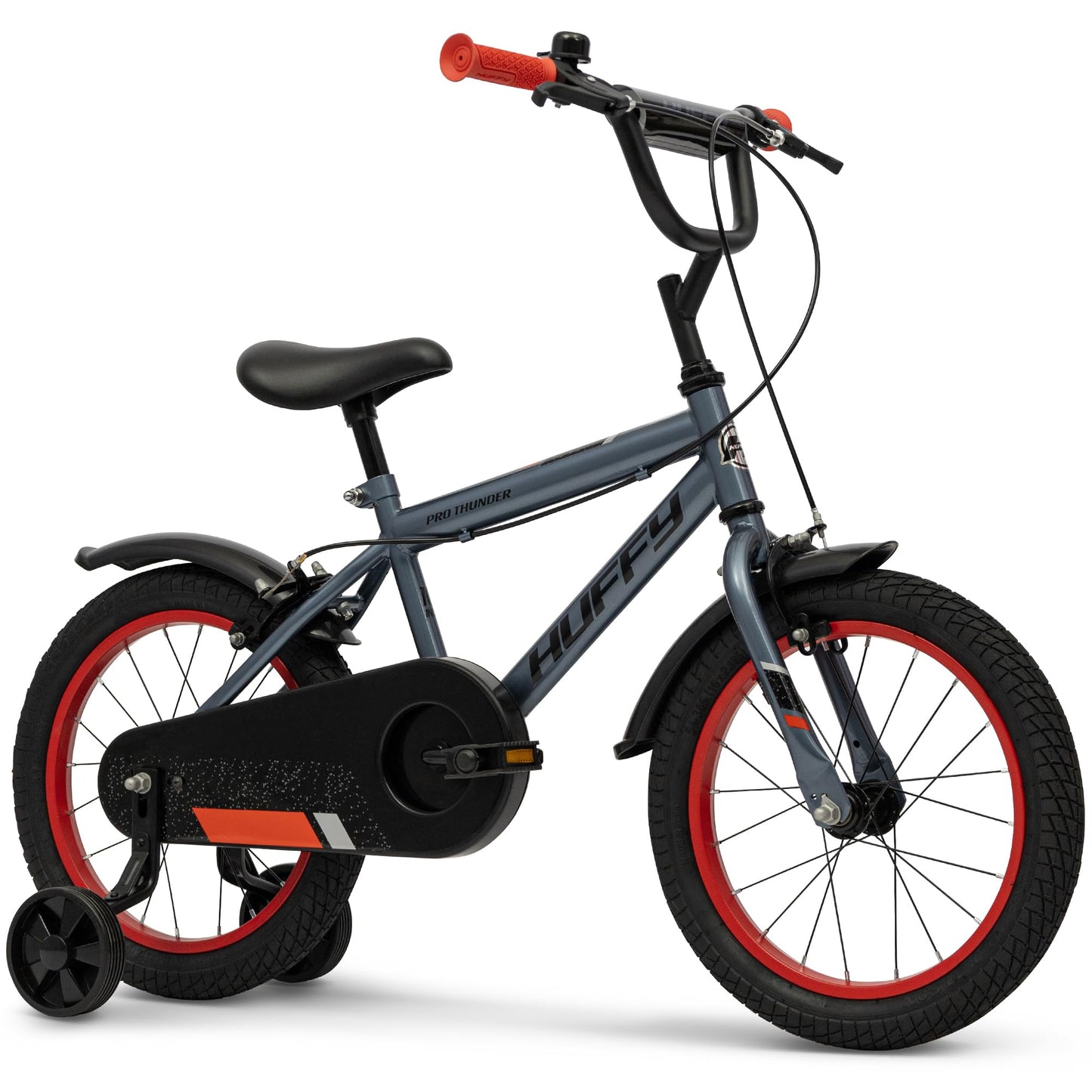 Huffy Pro Thunder Kids Bike 16" with Stabilisers, Bell & Handlebar Pad — Green