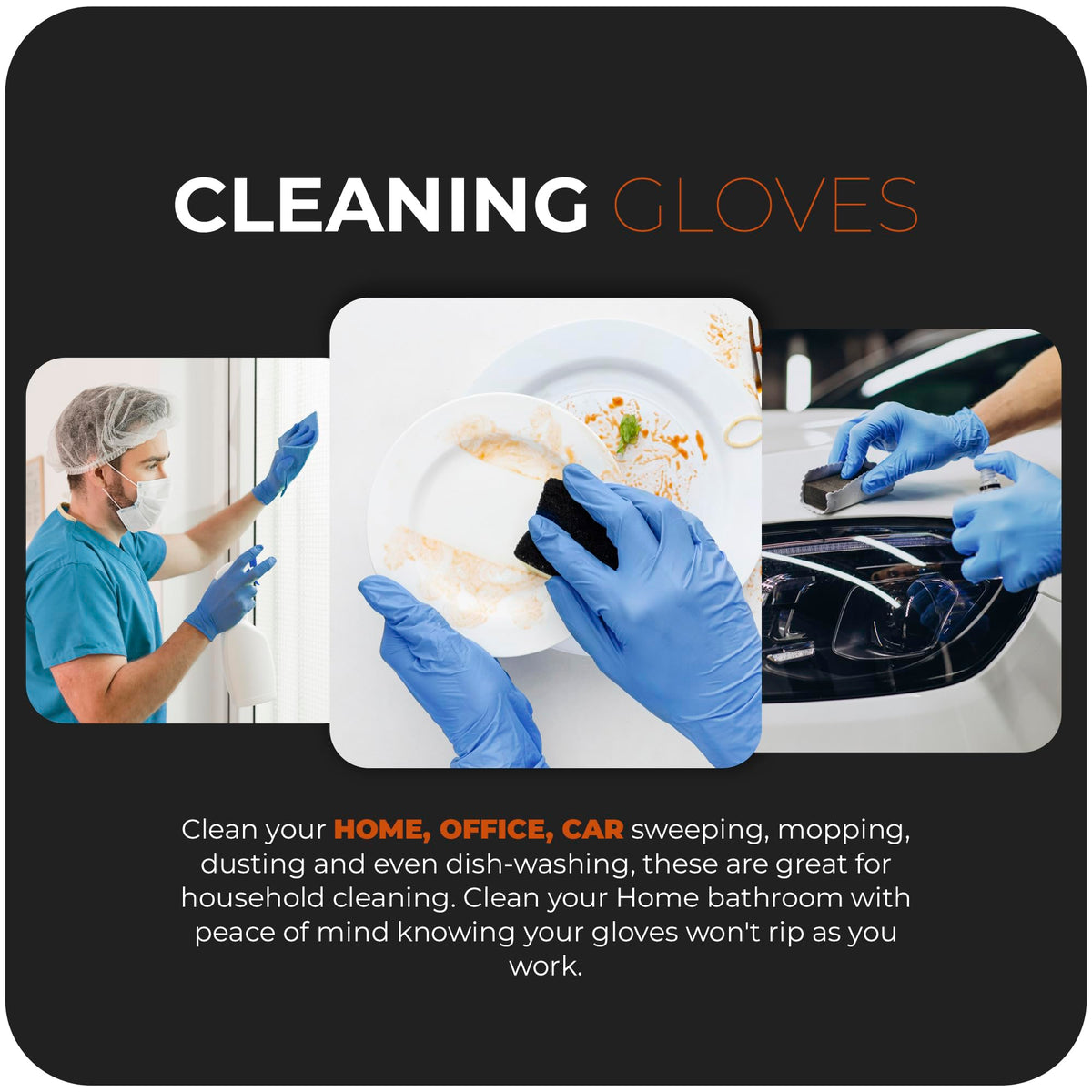 The Real Touch Blue Professional Nitrile Powder Free Multi-Purpose Gloves, Disposable, Extra Strong - Box of 100 (Blue, Medium)