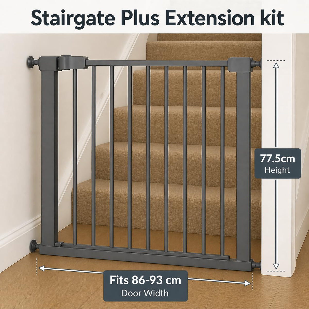For Your Little One Pressure Fit Safety Stair Gate – 100–107 cm – 2 x 7 cm Extensions Included – No Screws Needed | One-Hand Opening | Baby & Pet Gate for Stairs & Doorways, Grey