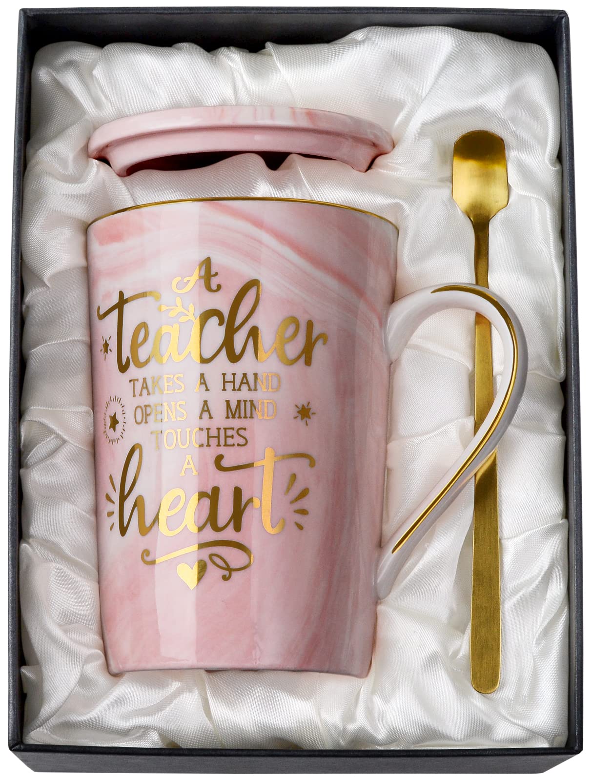 Unique Teacher Appreciation Gifts for Women - Best Teacher Gifts for Teachers, 14oz Pink Marble Ceramic Coffee Mug Printed with Gold, Retirement Birthday Graduation Ideas, End of The Year, Gift Boxed